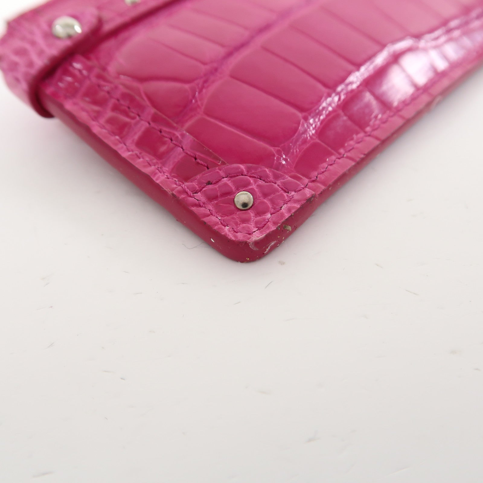 LOUIS VUITTON 鱷魚皮革Coin Case銀扣零錢包玫瑰色
