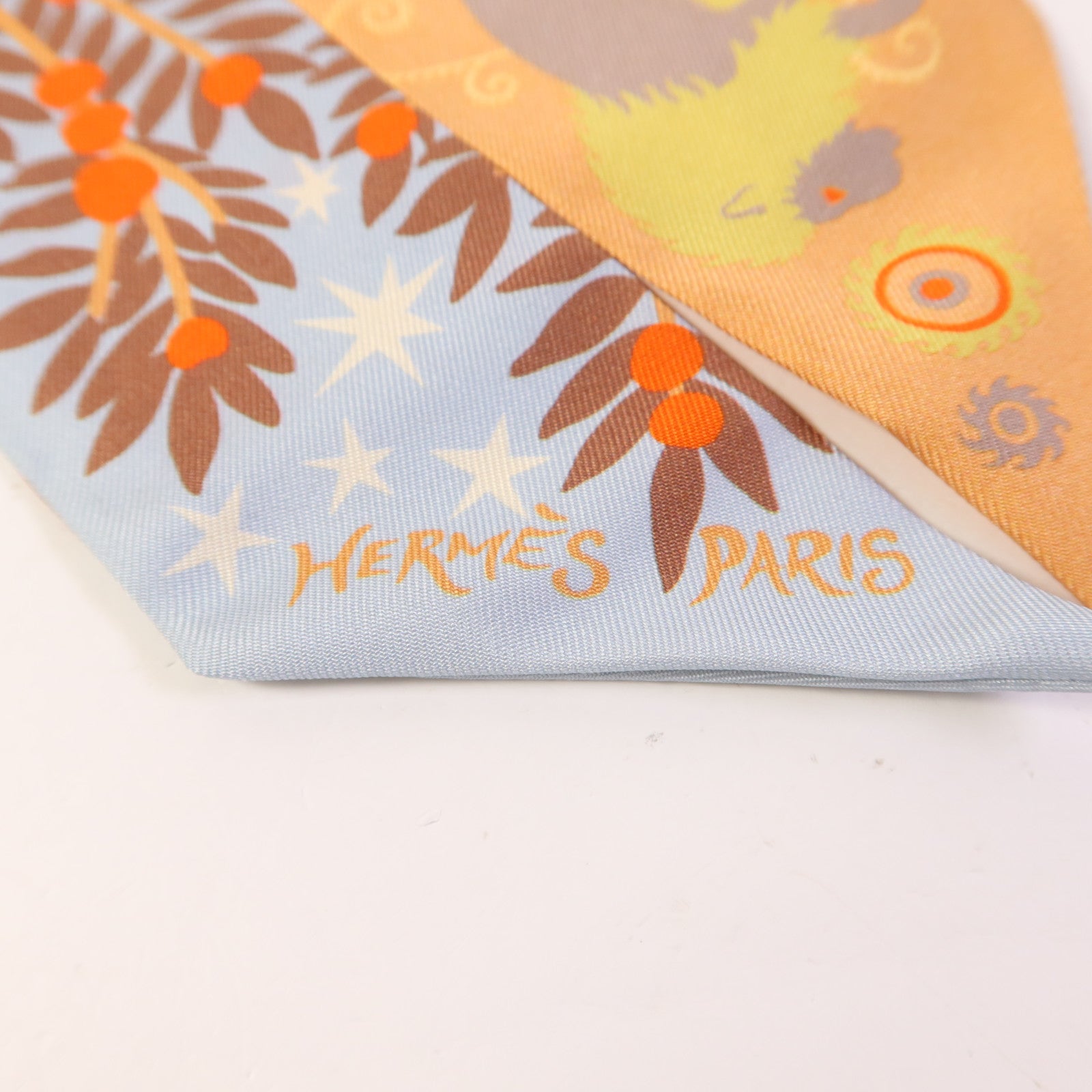 HERMES 絲質Twilly絲巾Beige/Rose