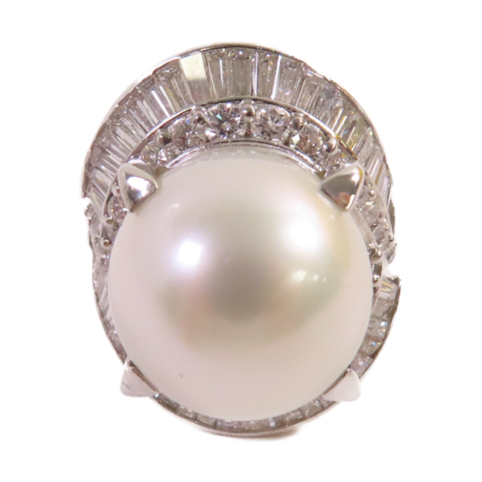 JEWELRY PT900鉑金/14.5mm珍珠/2.92ct鑽石Pearl Ring戒指US#7.5