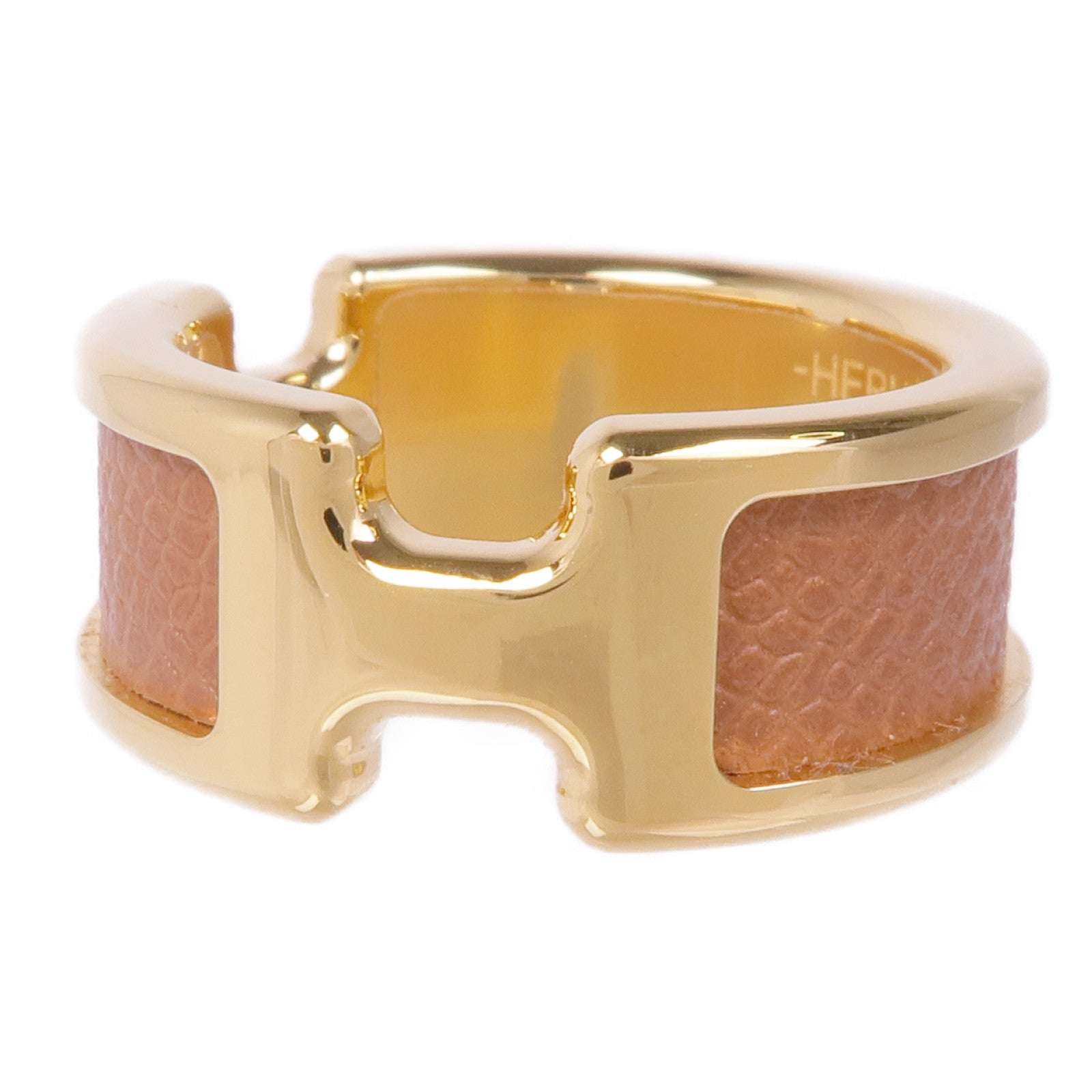 HERMES 金屬/Epsom皮革Olympe Ring戒指US#6.5 Etoupe