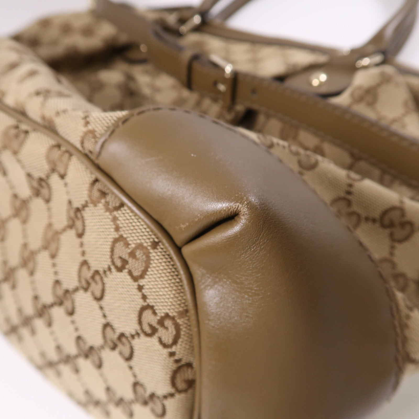GUCCI 帆布/牛皮皮革2 Way Shoulder金扣手挽肩背兩用袋啡色