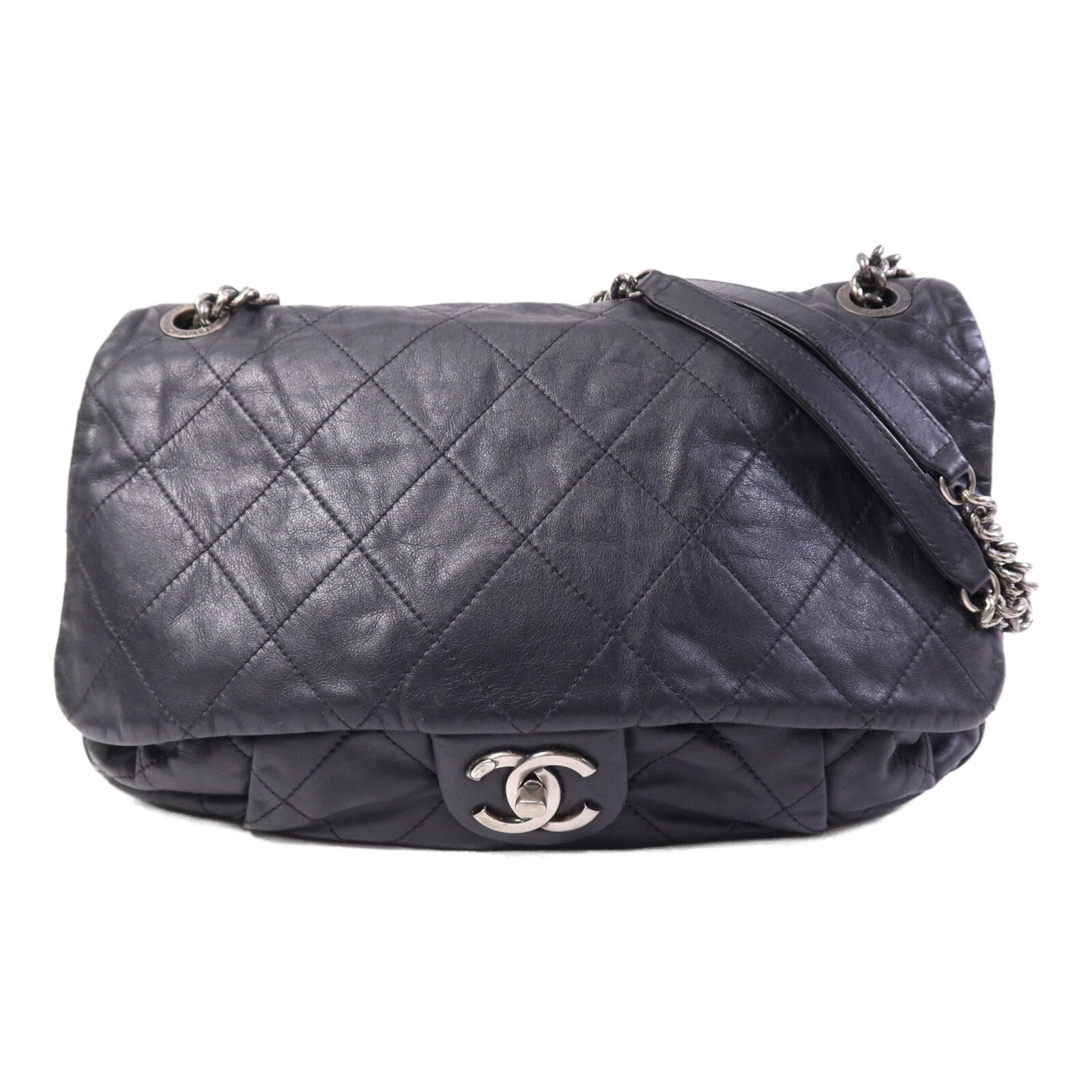 CHANEL 牛皮皮革Chain Shoulder銀扣鏈帶肩背袋