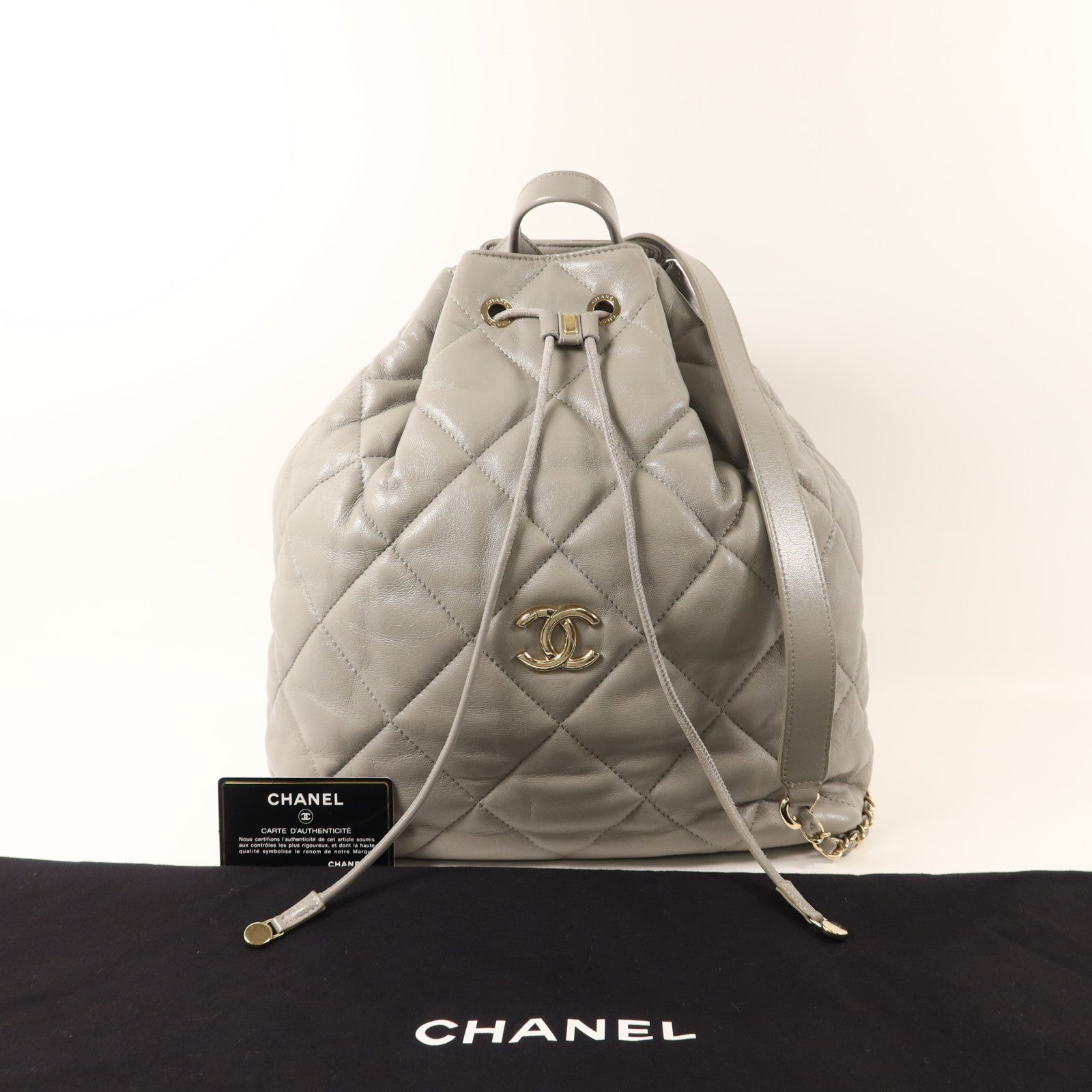 CHANEL 羊皮皮革Backpack金扣背包