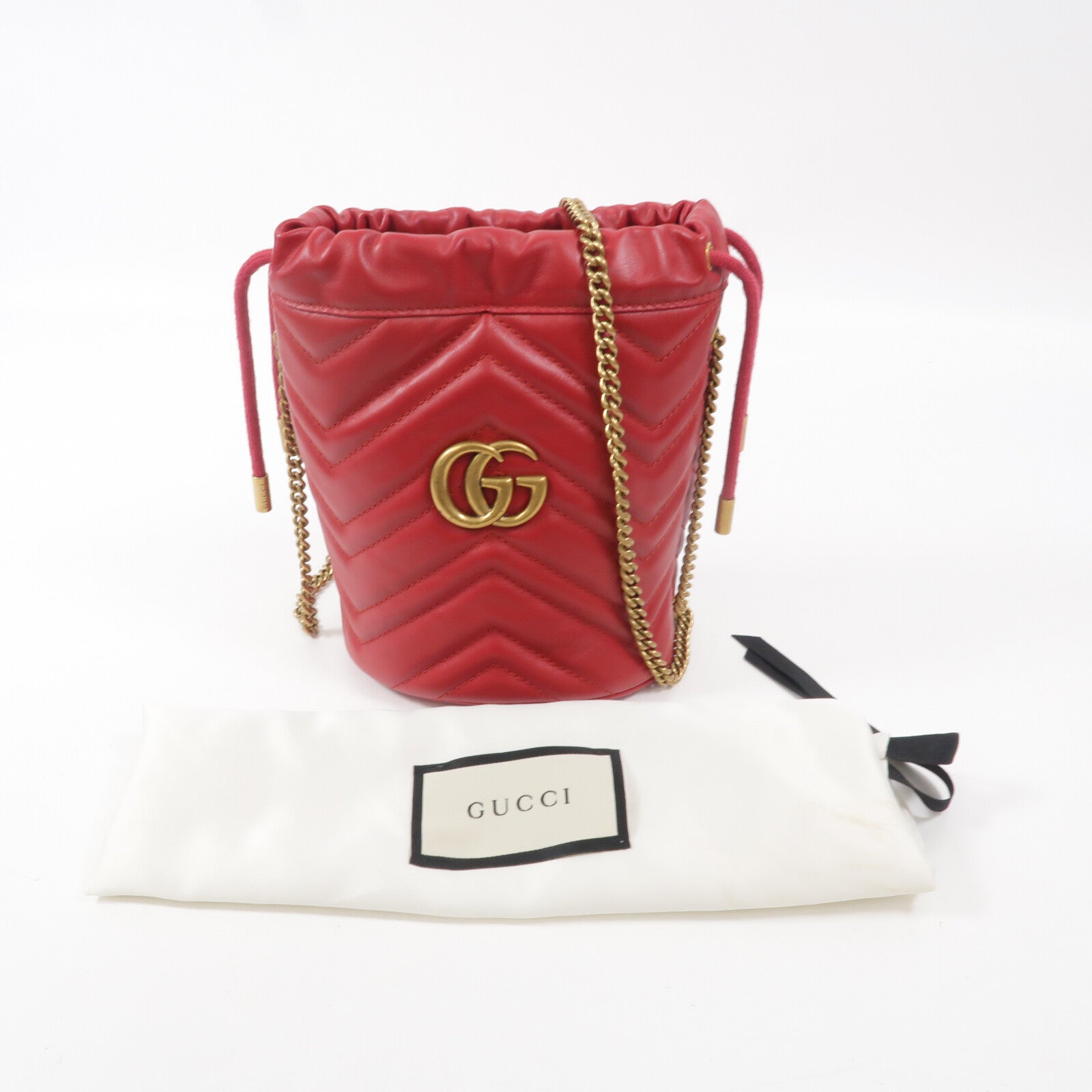 GUCCI 牛皮皮革GG Marmont Mini Bucket鏈帶肩背袋