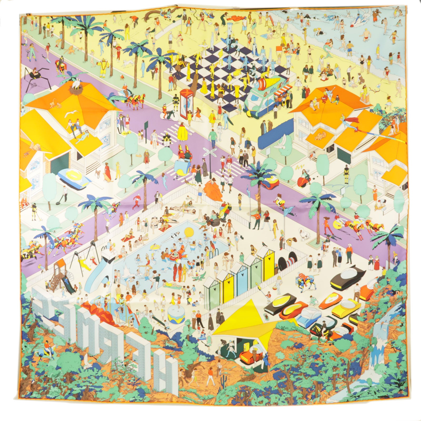 HERMES Scarf 90x90 Silk Orange/Multicolor