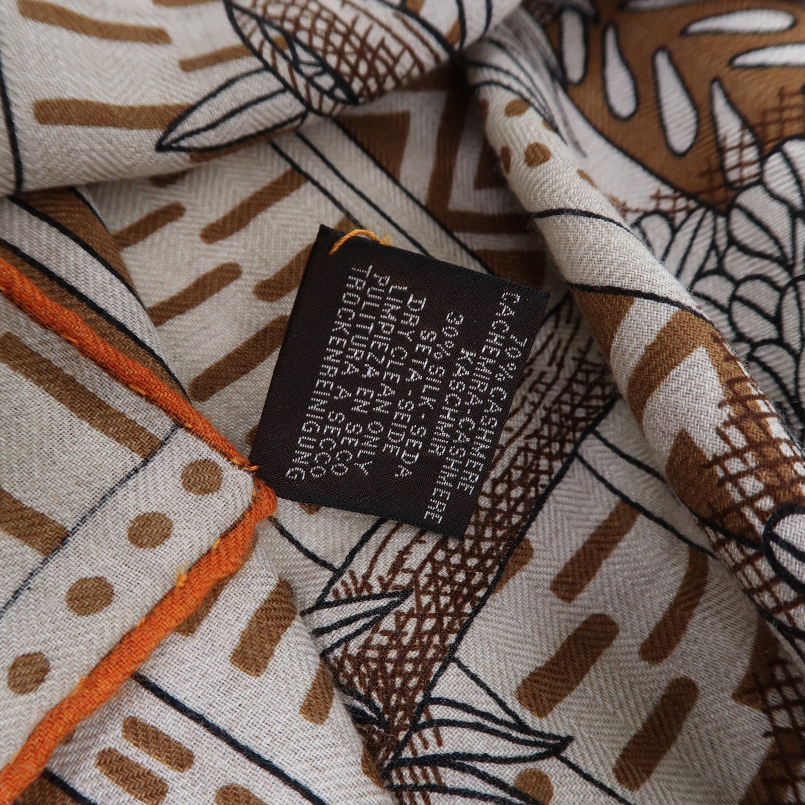 HERMES 羊絨/絲質Scarf圍巾啡色/米色