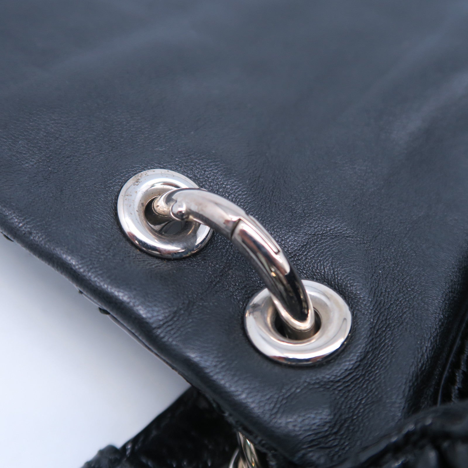 Dior 漆皮皮革Rendez-Vous Flap Bag銀扣鏈帶肩背袋黑色