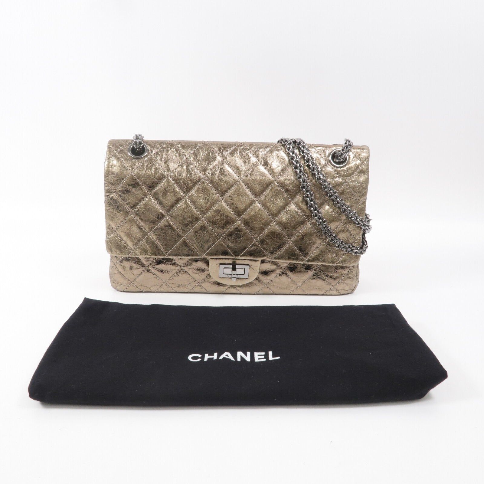 CHANEL 牛皮皮革2.55 Medium鏈帶肩背袋
