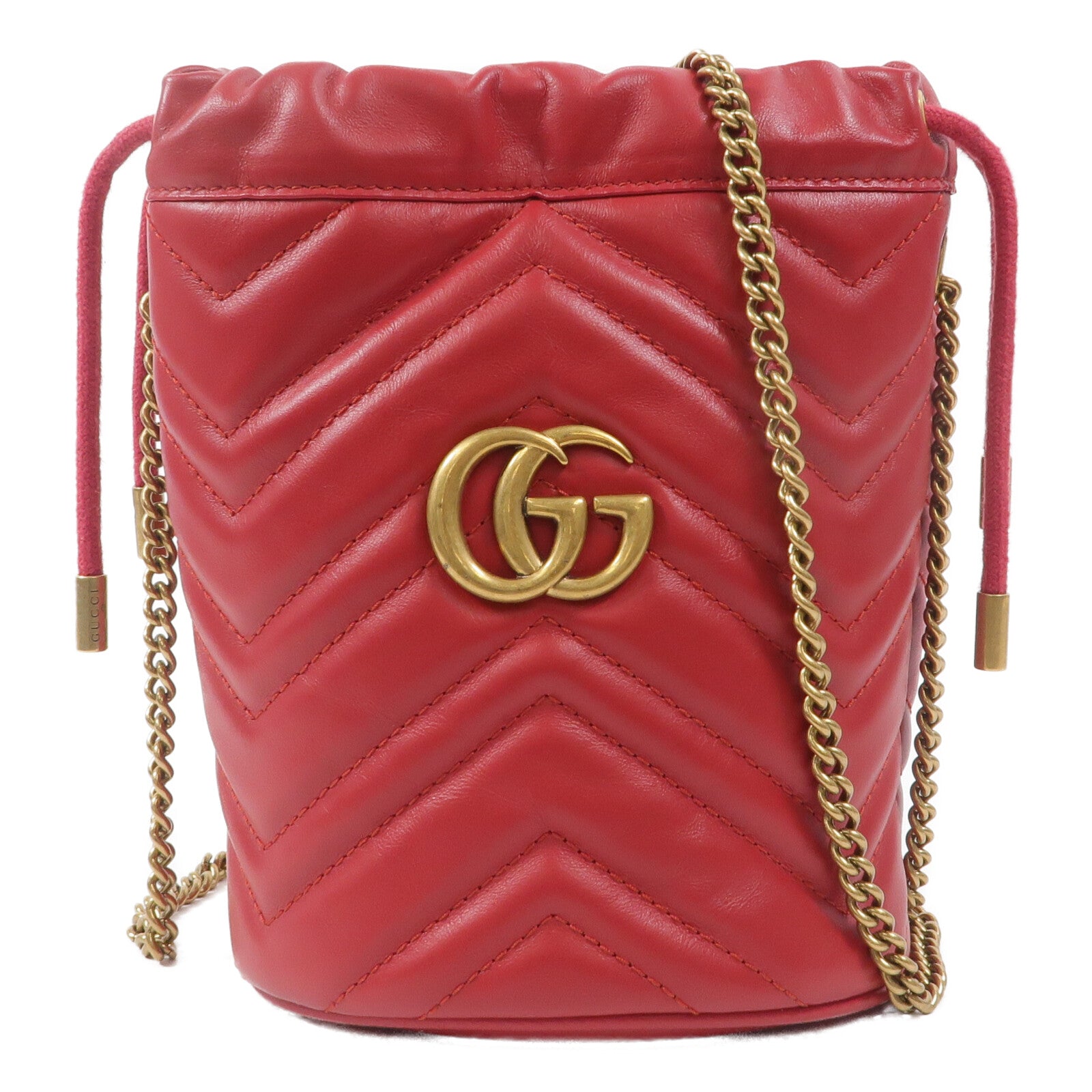GUCCI 牛皮皮革GG Marmont Mini Bucket鏈帶肩背袋
