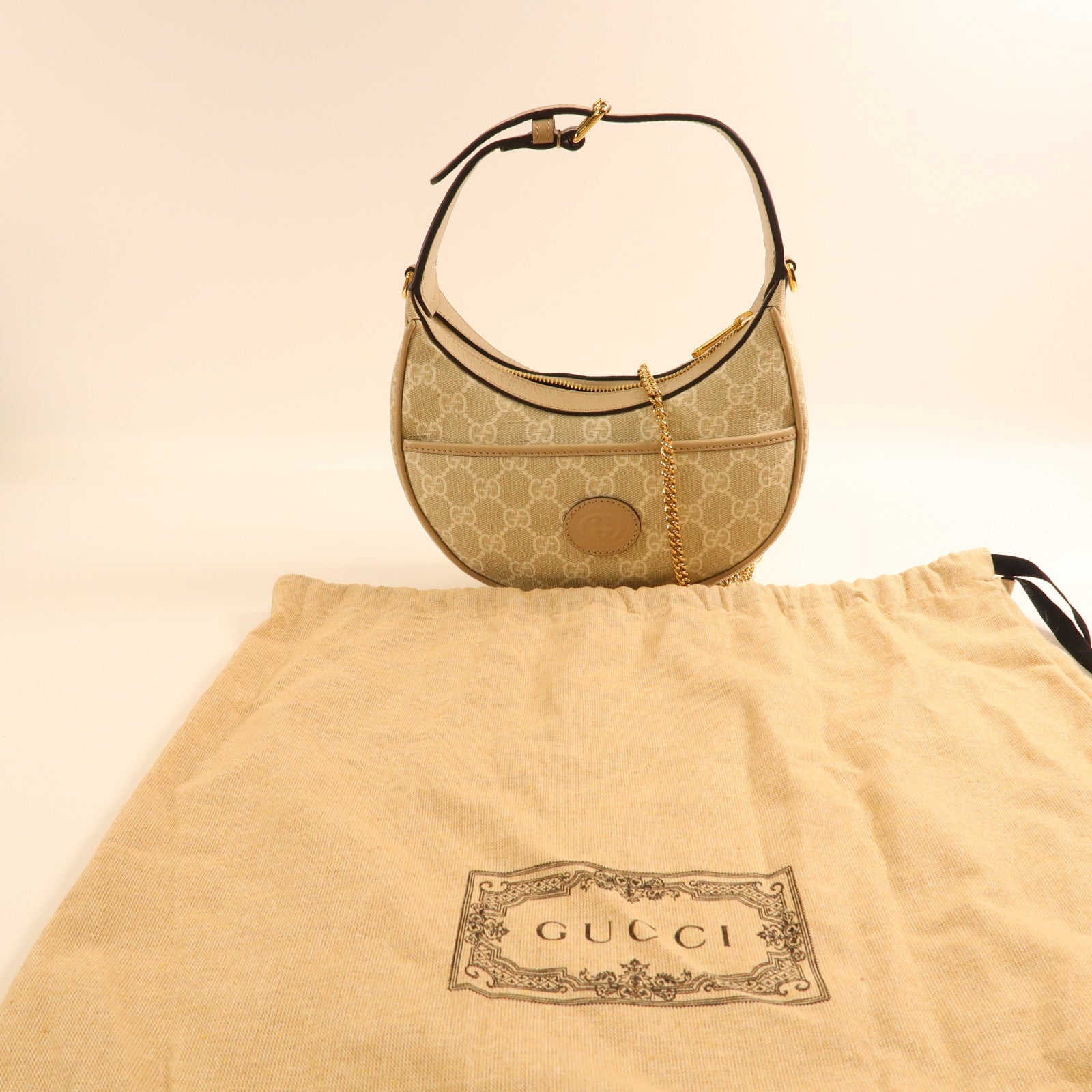 GUCCI 帆布2 Way Shoulder金扣鏈帶手挽肩背兩用袋