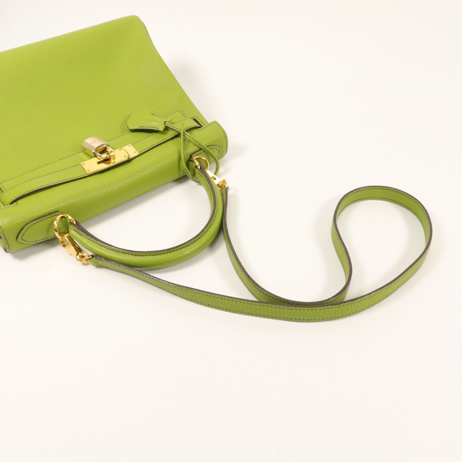 HERMES Togo皮革Kelly 28手挽肩背兩用袋Vert Anis