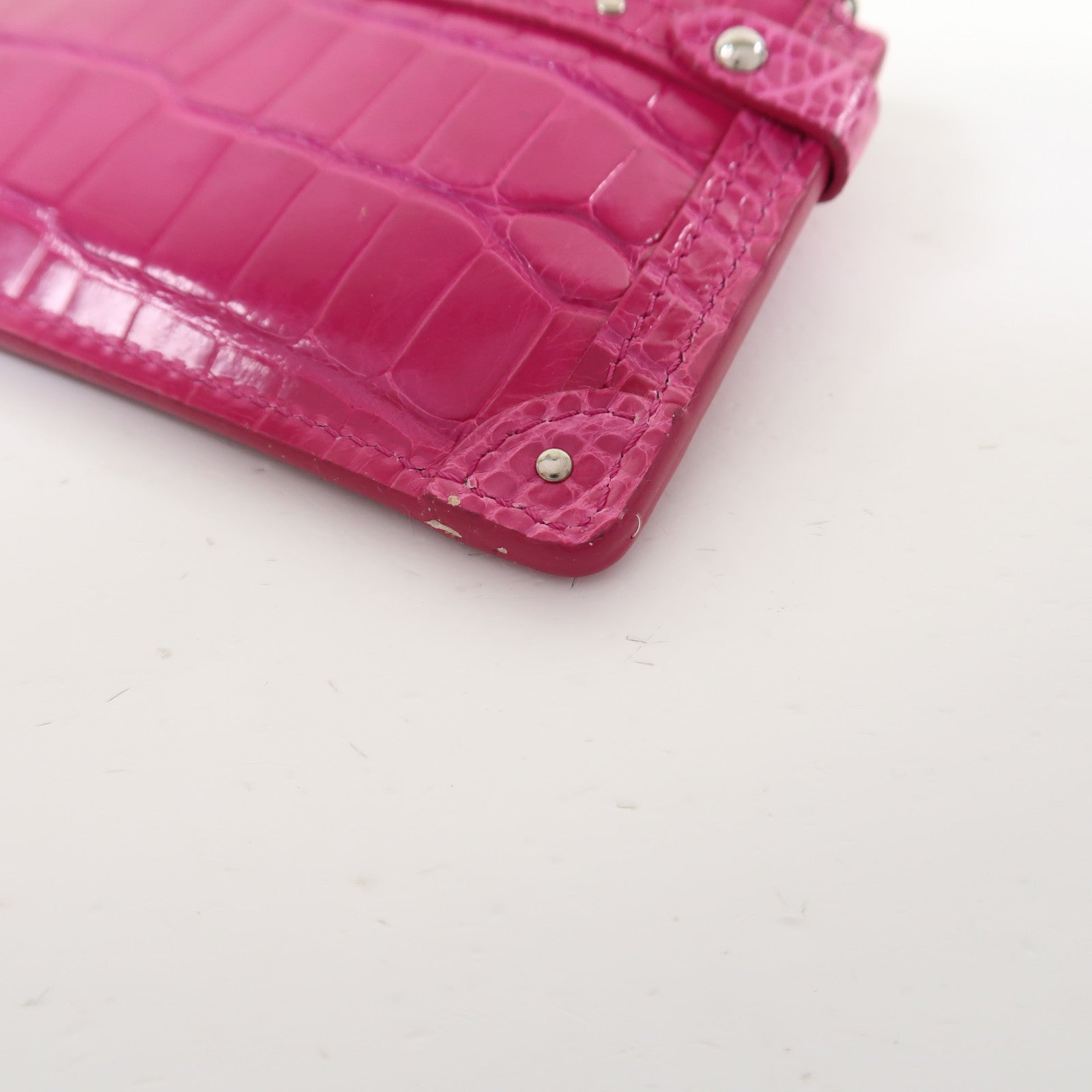 LOUIS VUITTON 鱷魚皮革Coin Case銀扣零錢包玫瑰色