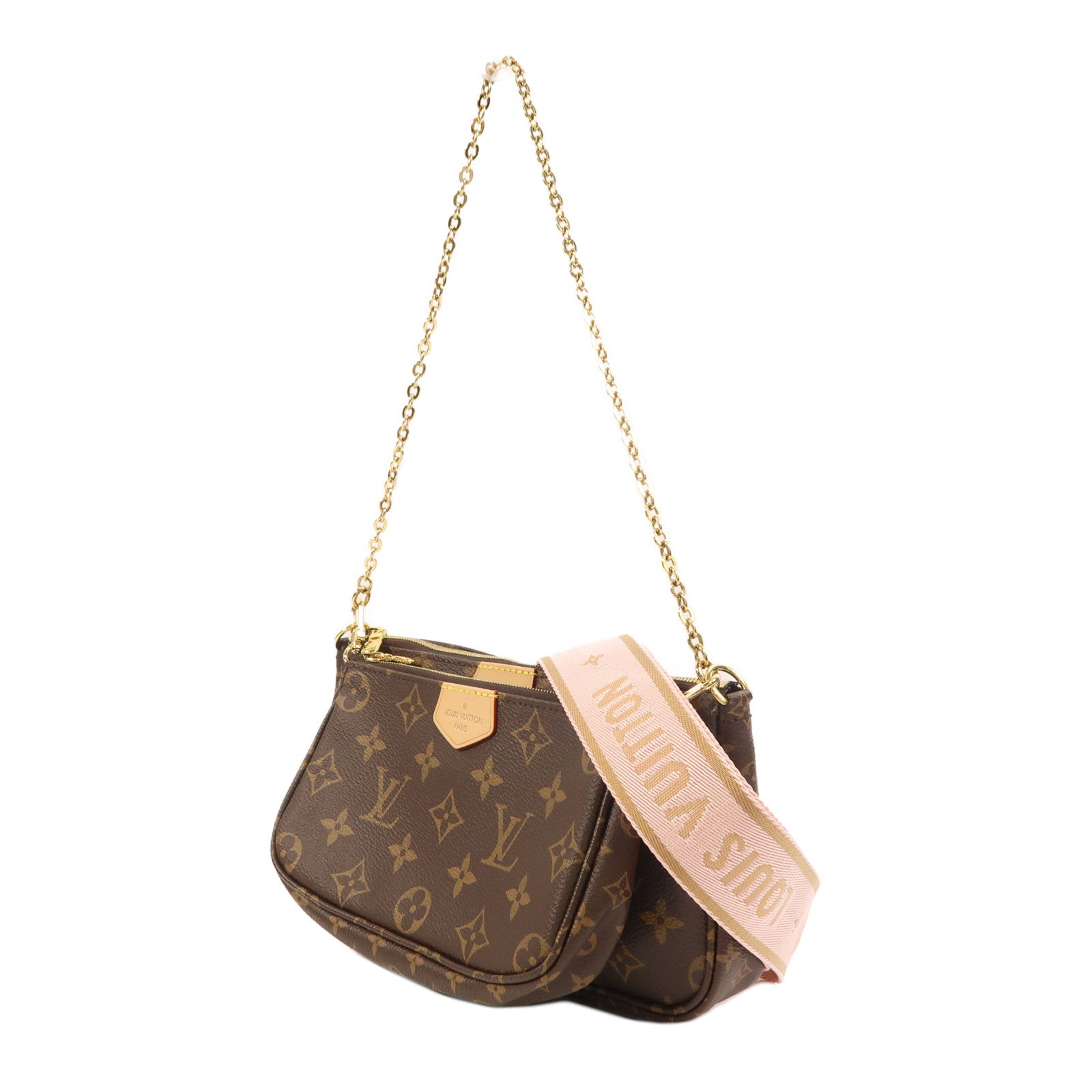 LOUIS VUITTON Monogram Multi Pochette Accessoires金扣手挽肩背兩用袋棕色