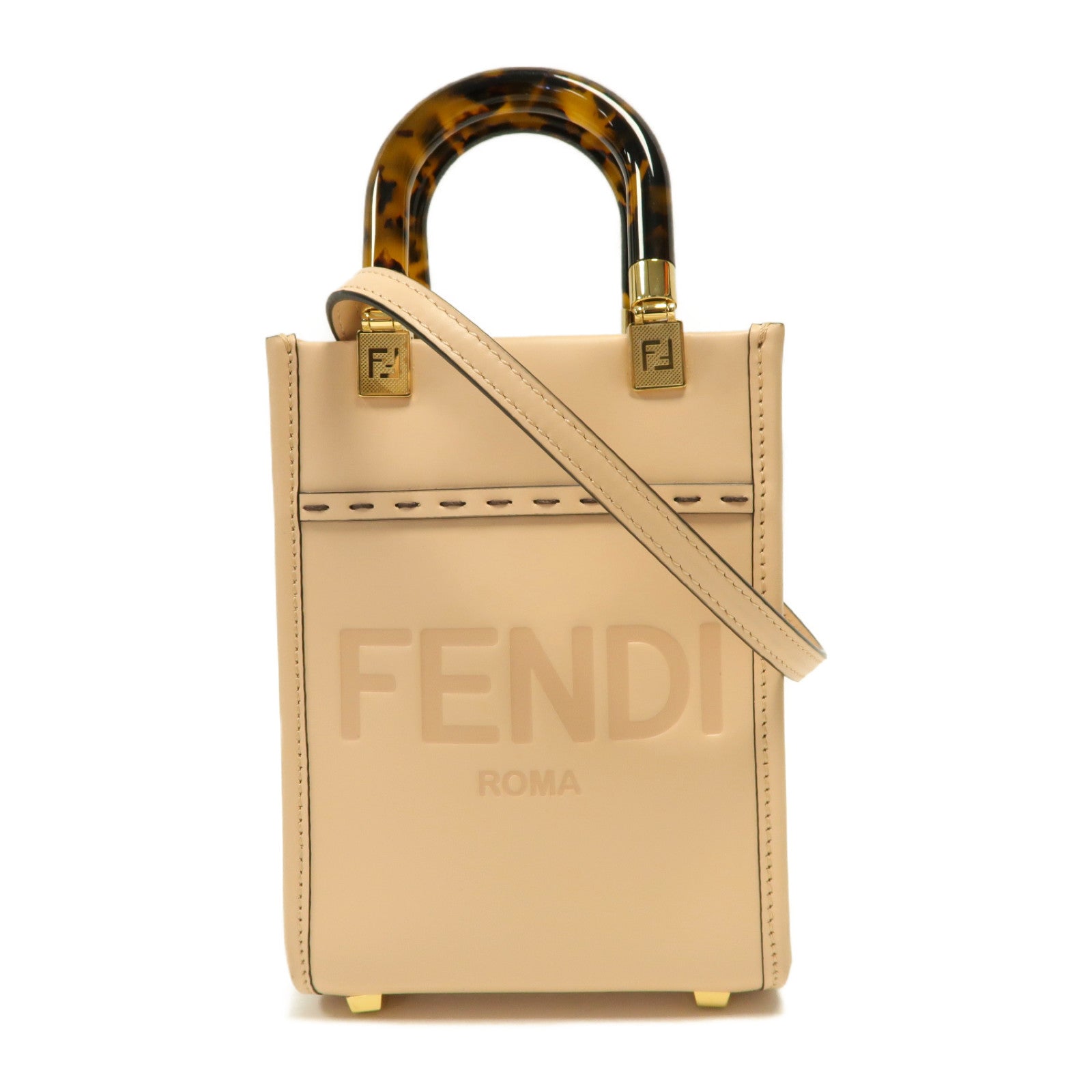 FENDI **【激減優惠】牛皮皮革Sunshine Mini金扣手挽肩背兩用袋裸色