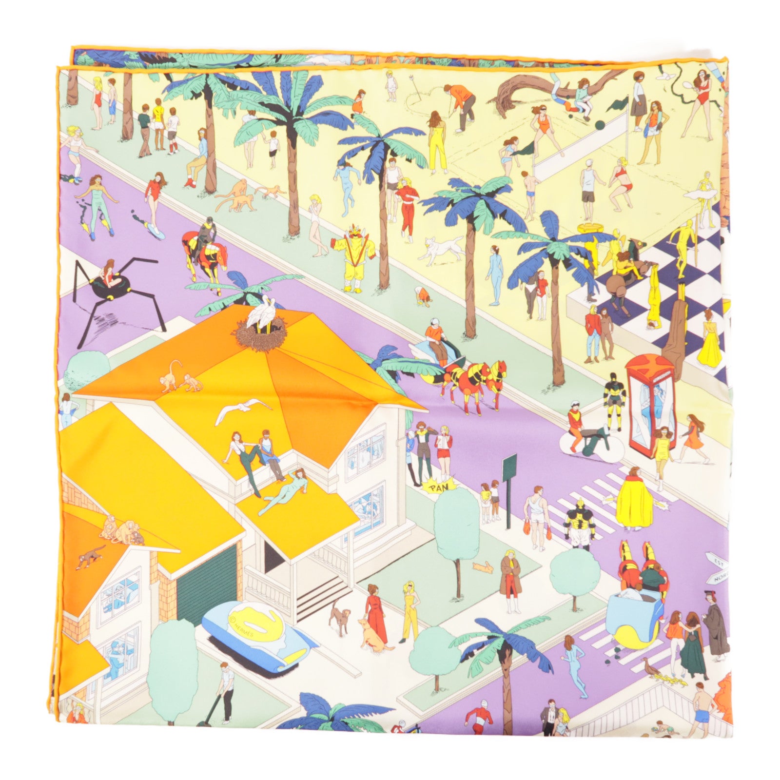 HERMES Scarf 90x90 Silk Orange/Multicolor