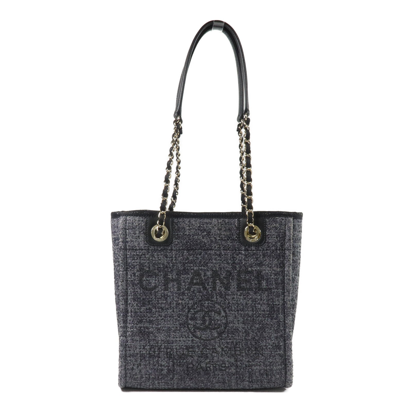 CHANEL 帆布Deaville Tote Bag鏈帶肩背袋