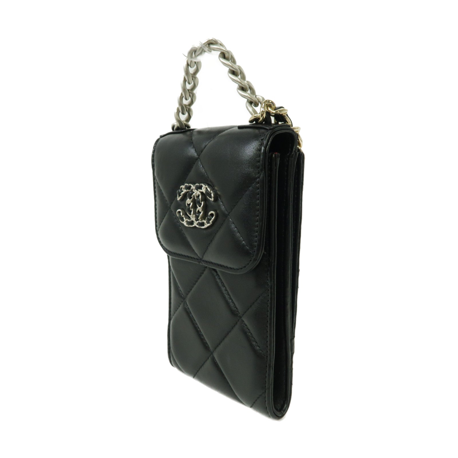 CHANEL 【激減優惠】菱格牛皮皮革Chanel 19 Phone Holder With Chain手挽肩背兩用袋黑色