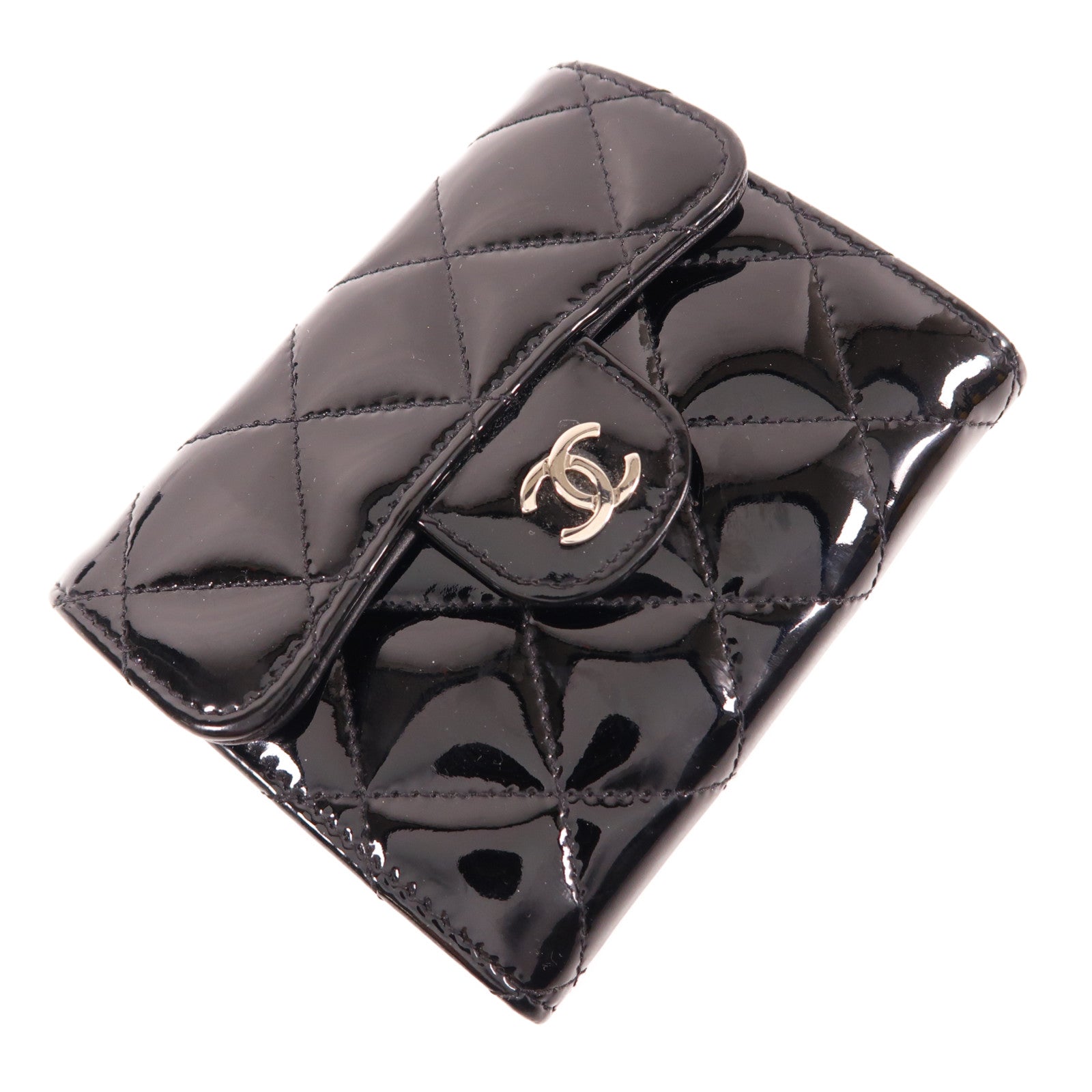 CHANEL 漆皮皮革Wallet銀扣錢包