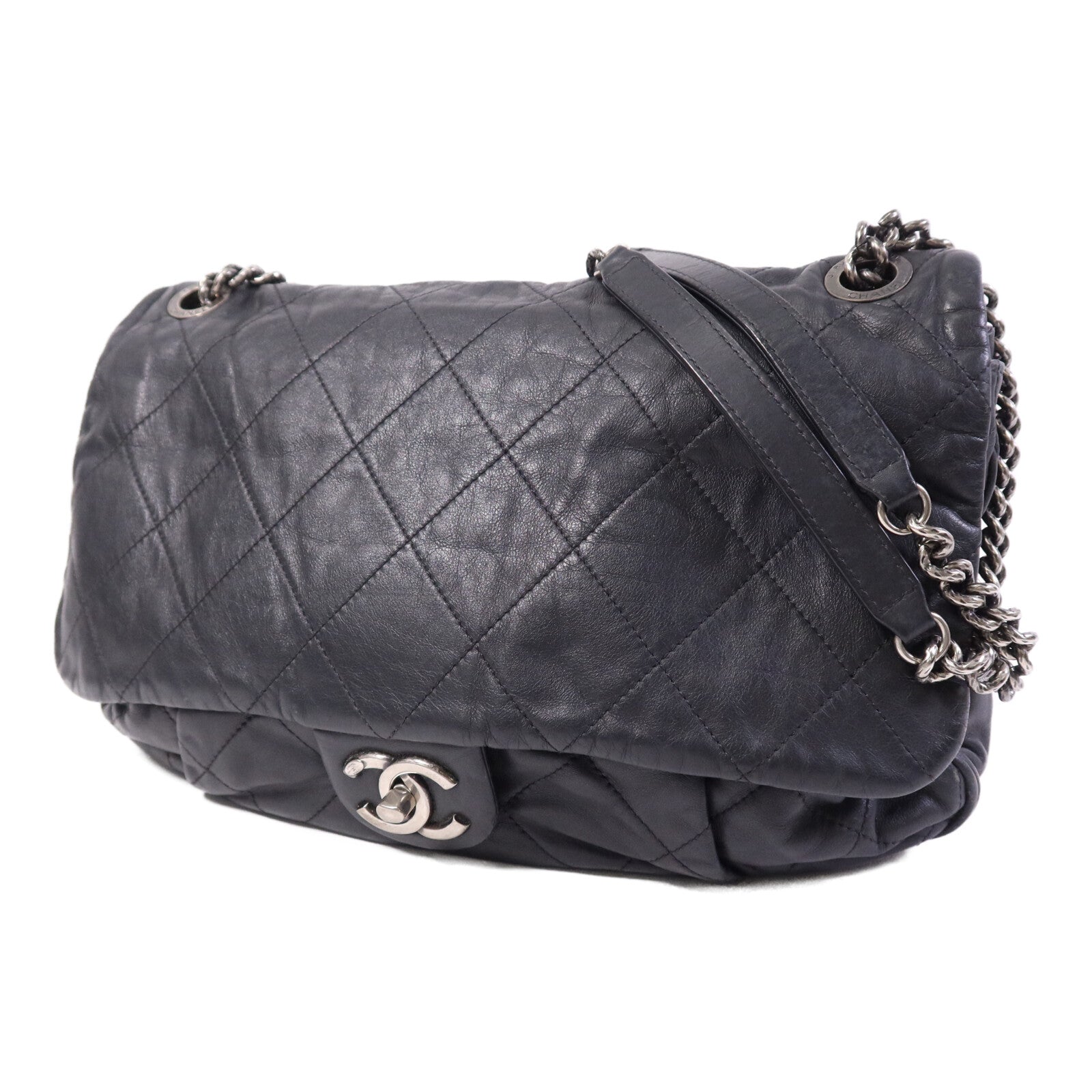 CHANEL 牛皮皮革Chain Shoulder銀扣鏈帶肩背袋