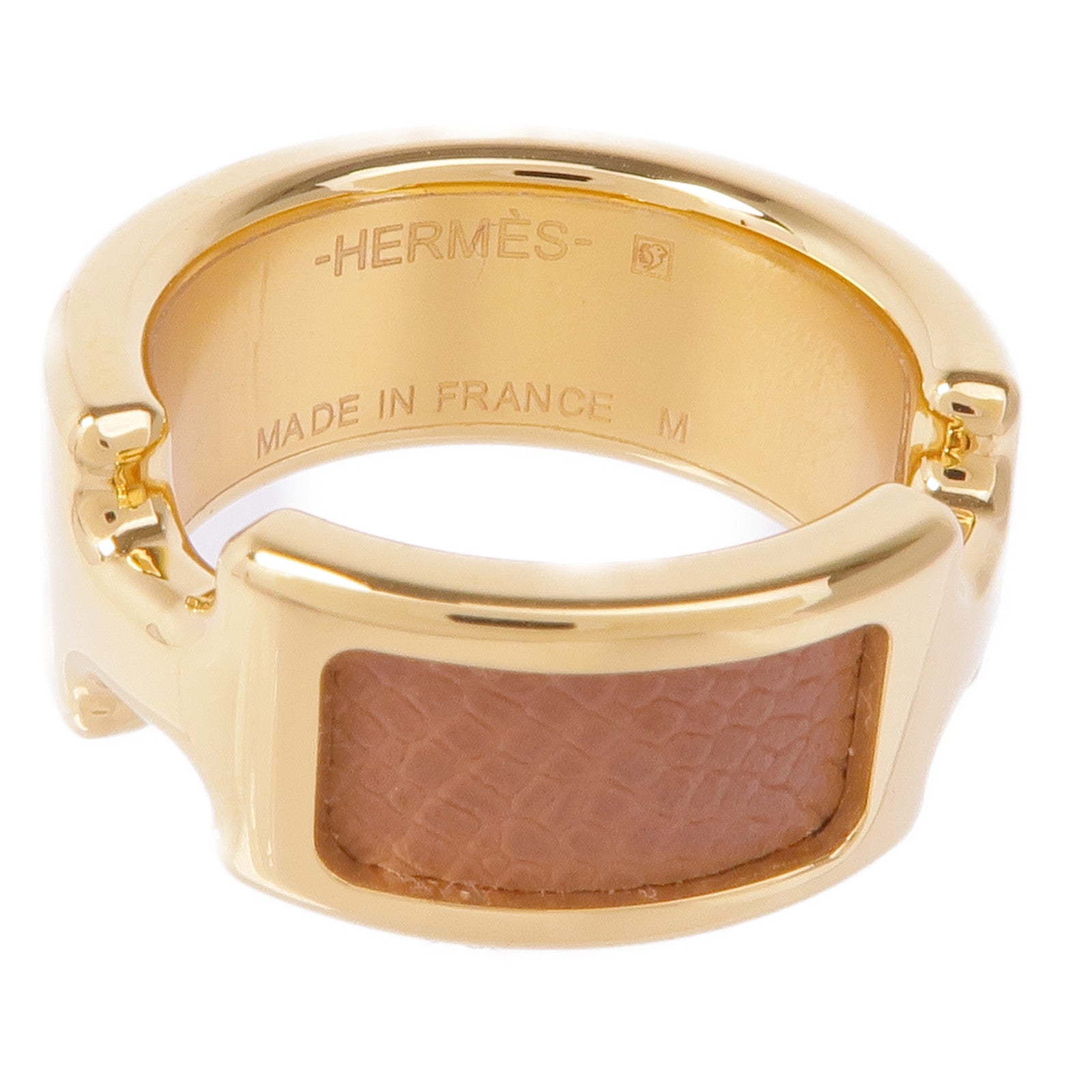 HERMES 金屬/Epsom皮革Olympe Ring戒指US#6.5 Etoupe