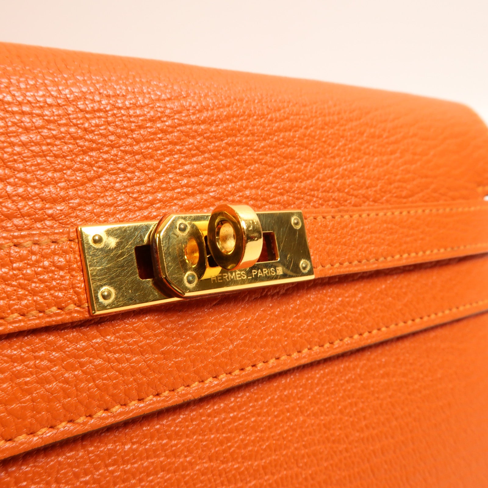 HERMES Chevre皮革Kelly Long Wallet金扣長錢包Feu