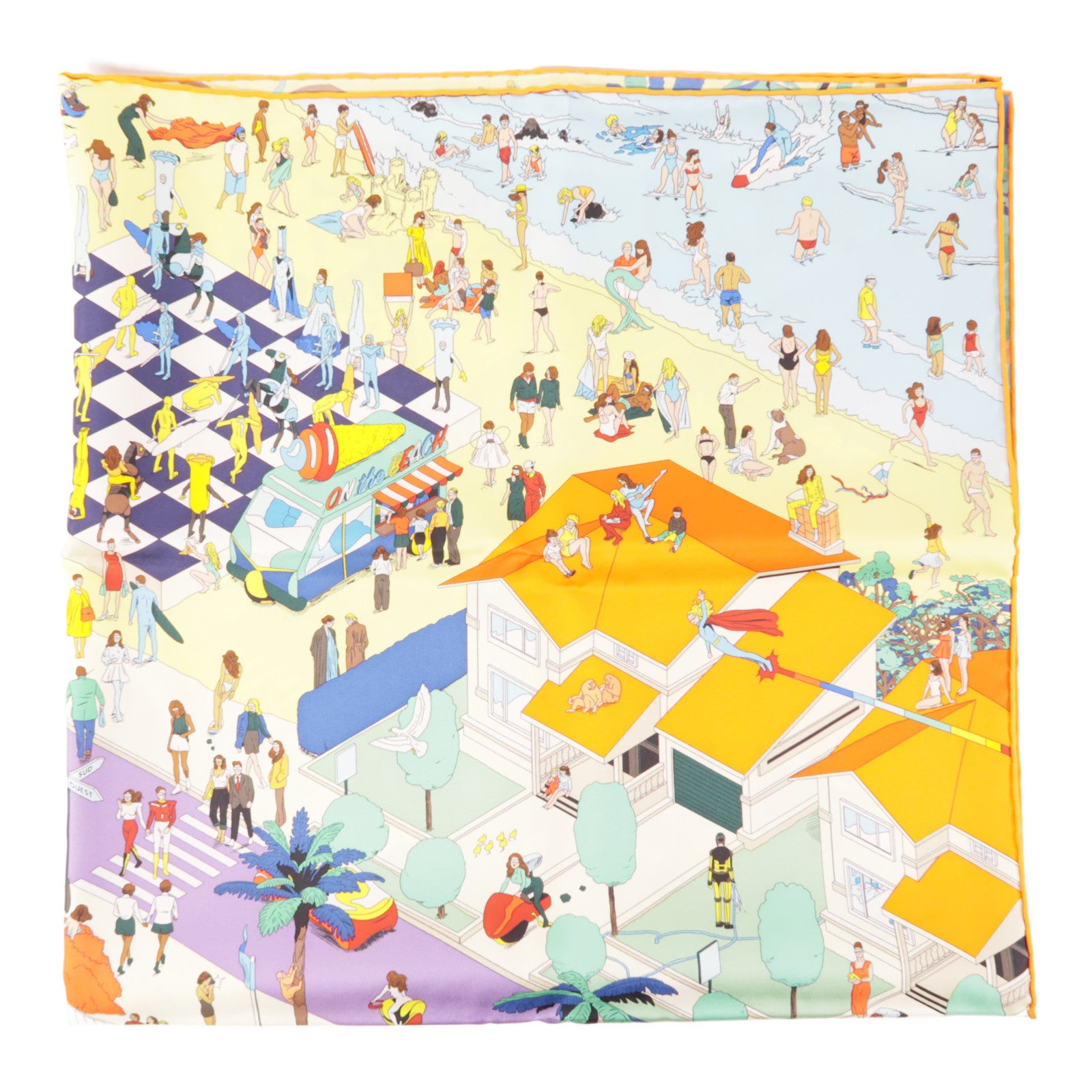 HERMES Scarf 90x90 Silk Orange/Multicolor