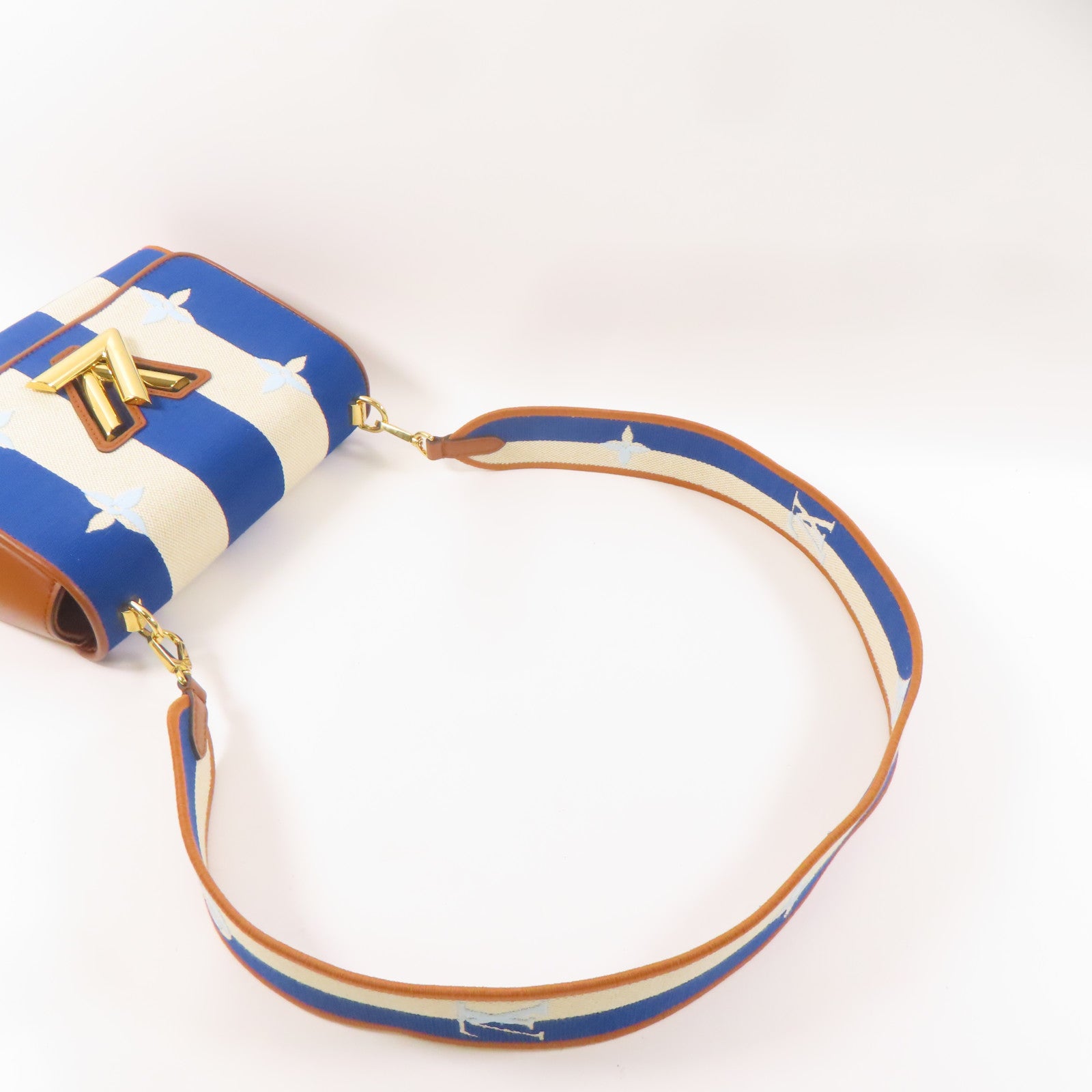 LOUIS VUITTON 帆布/皮革Twist金扣肩背袋藍色/白色/啡色