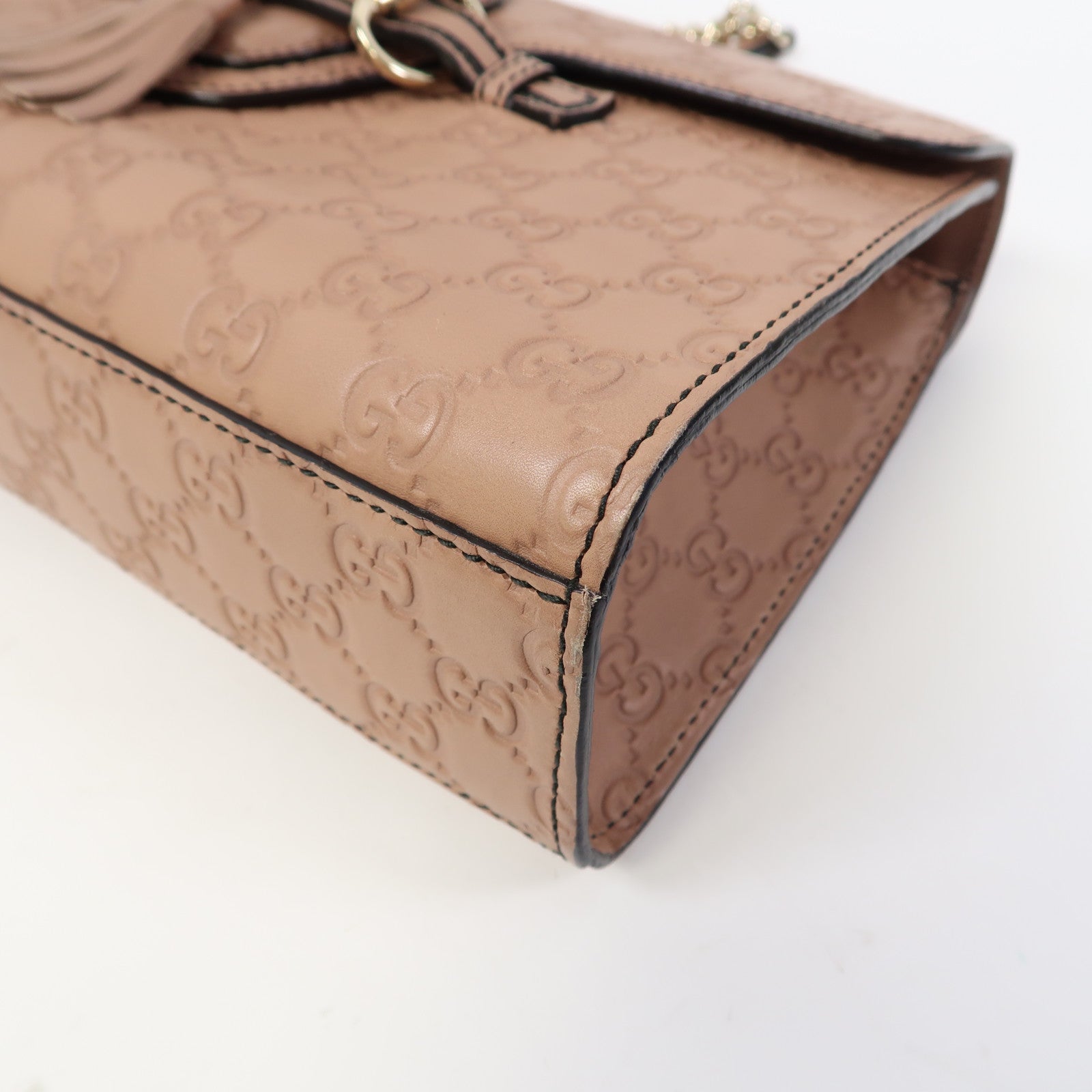 GUCCI 牛皮皮革Shoulder Bag金扣鏈帶肩背袋粉紅色