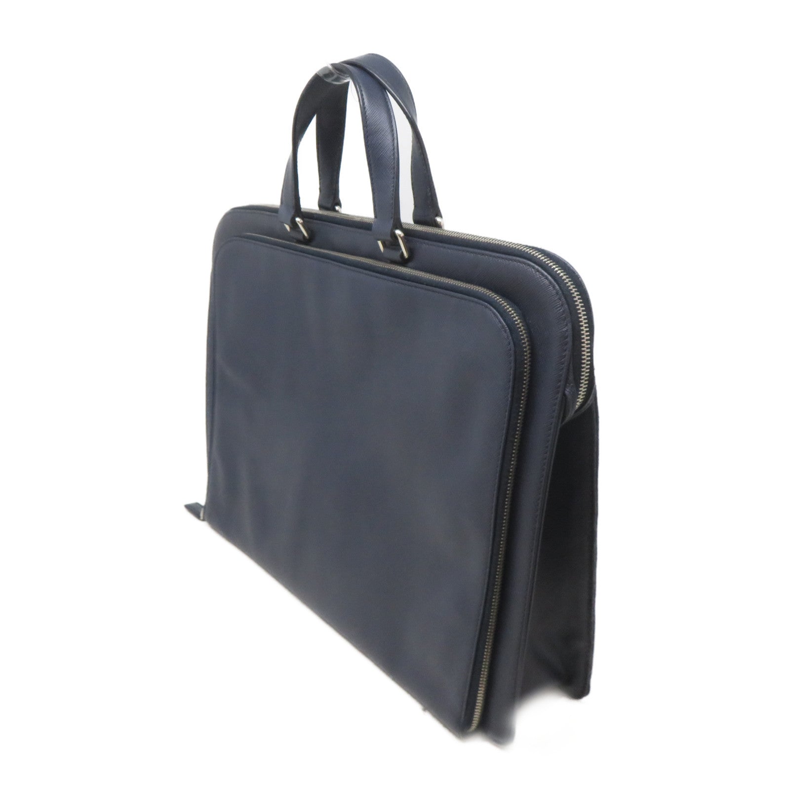 PRADA Saffiano皮革Briefcase銀扣手挽袋/公事包藍色