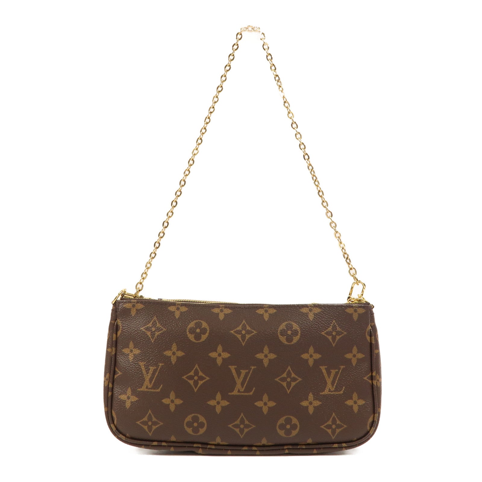 LOUIS VUITTON Monogram Multi Pochette Accessoires金扣手挽肩背兩用袋棕色