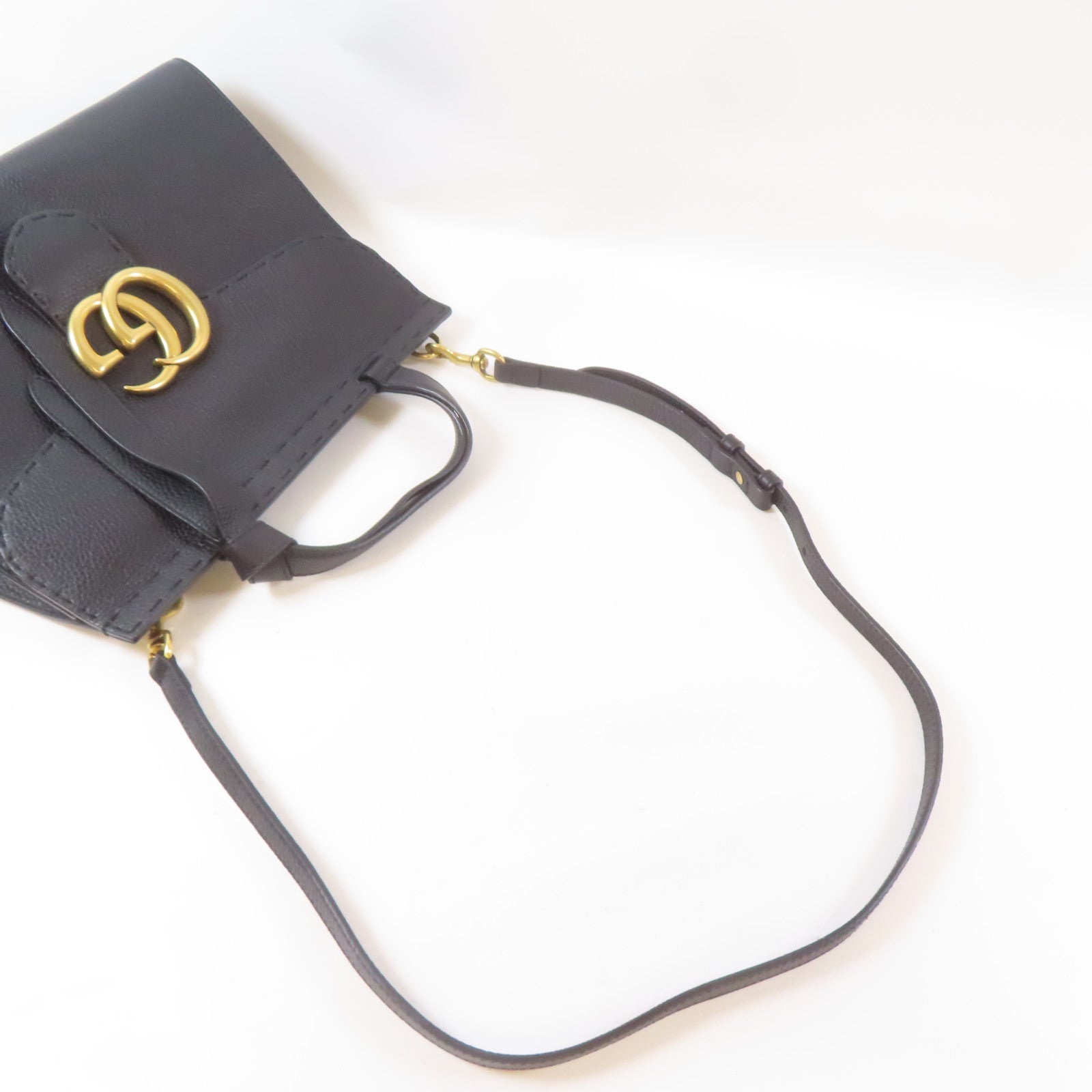 GUCCI 牛皮皮革GG Marmont金扣手挽肩背兩用袋黑色