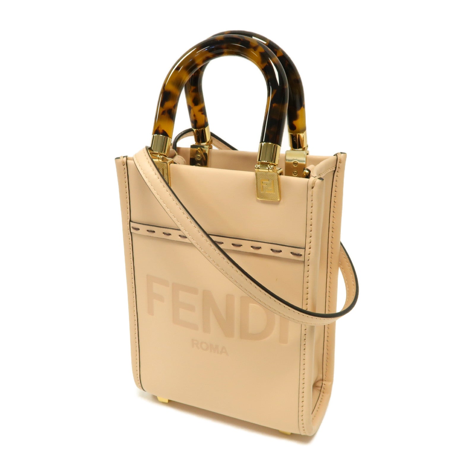FENDI **【激減優惠】牛皮皮革Sunshine Mini金扣手挽肩背兩用袋裸色