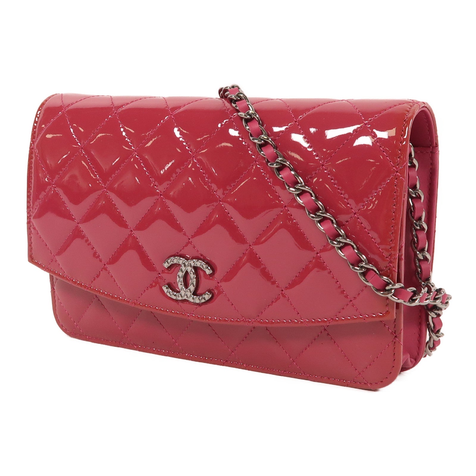 CHANEL 漆皮皮革WOC銀扣鏈帶肩背袋粉紅色– Brand Off Hong Kong