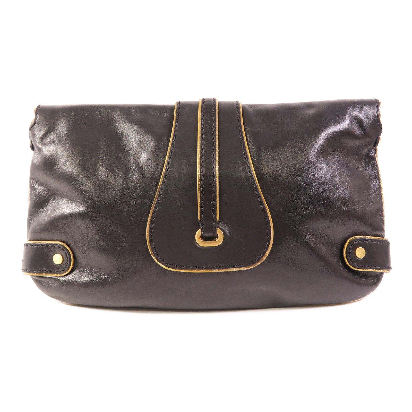 JIMMY CHOO GHW Clutch Chain Shoulder Bag Calfskin Leather Black