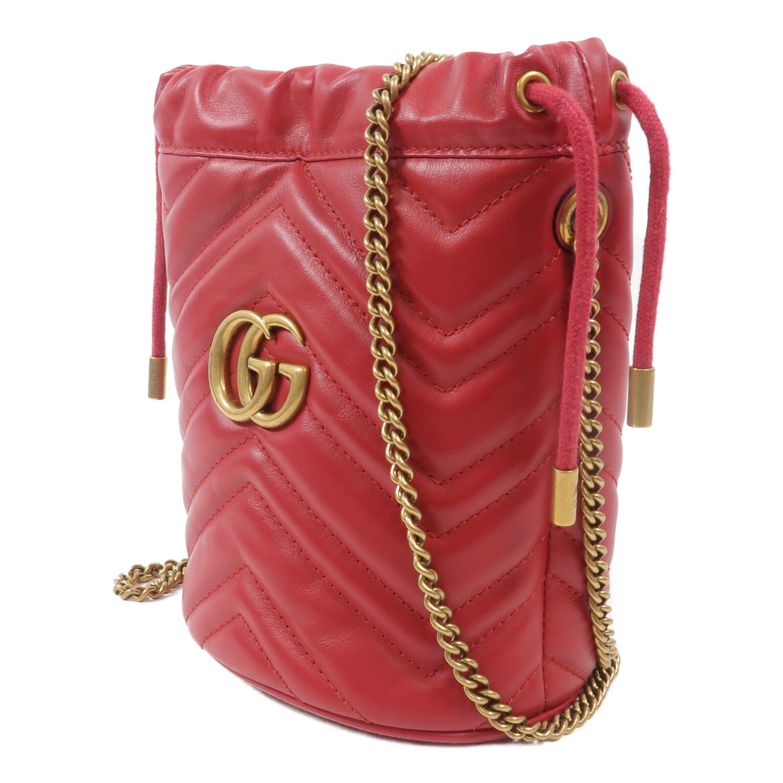 GUCCI 牛皮皮革GG Marmont Mini Bucket鏈帶肩背袋