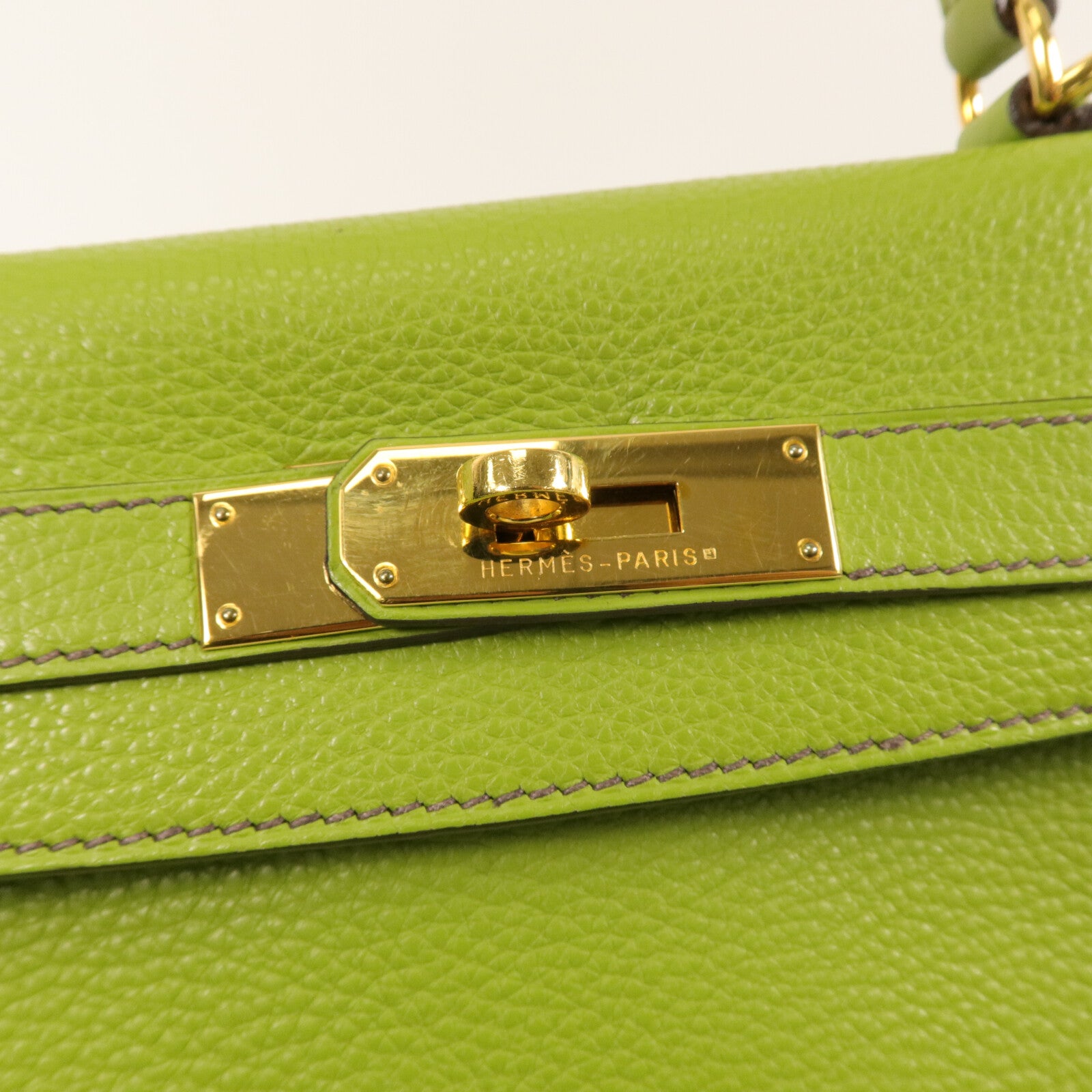 HERMES Togo皮革Kelly 28手挽肩背兩用袋Vert Anis