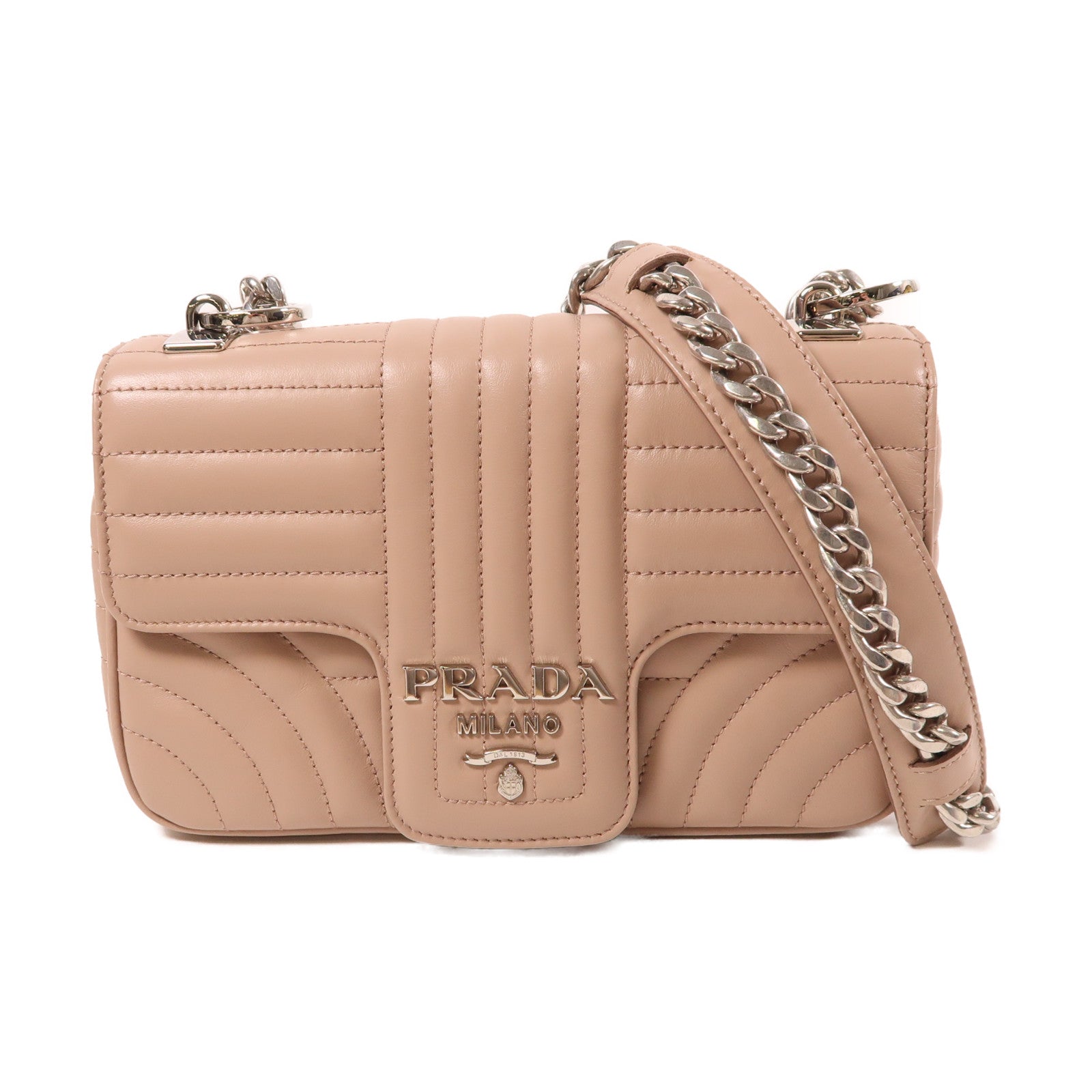 PRADA 羊皮皮革Chain Shoulder銀扣鏈帶肩背袋