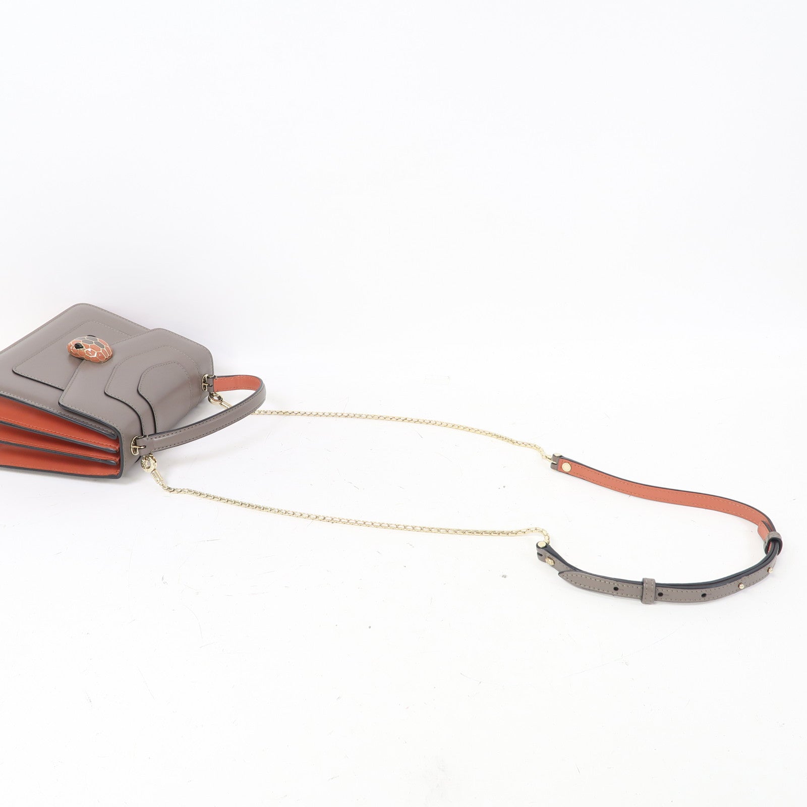 BVLGARI 牛皮皮革Shoulder Bag金扣手挽肩背兩用袋灰色