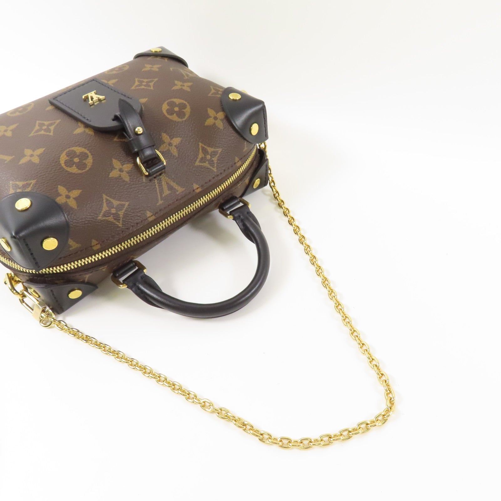 LOUIS VUITTON Monogram Petite Malle Souple金扣手挽肩背兩用袋棕色