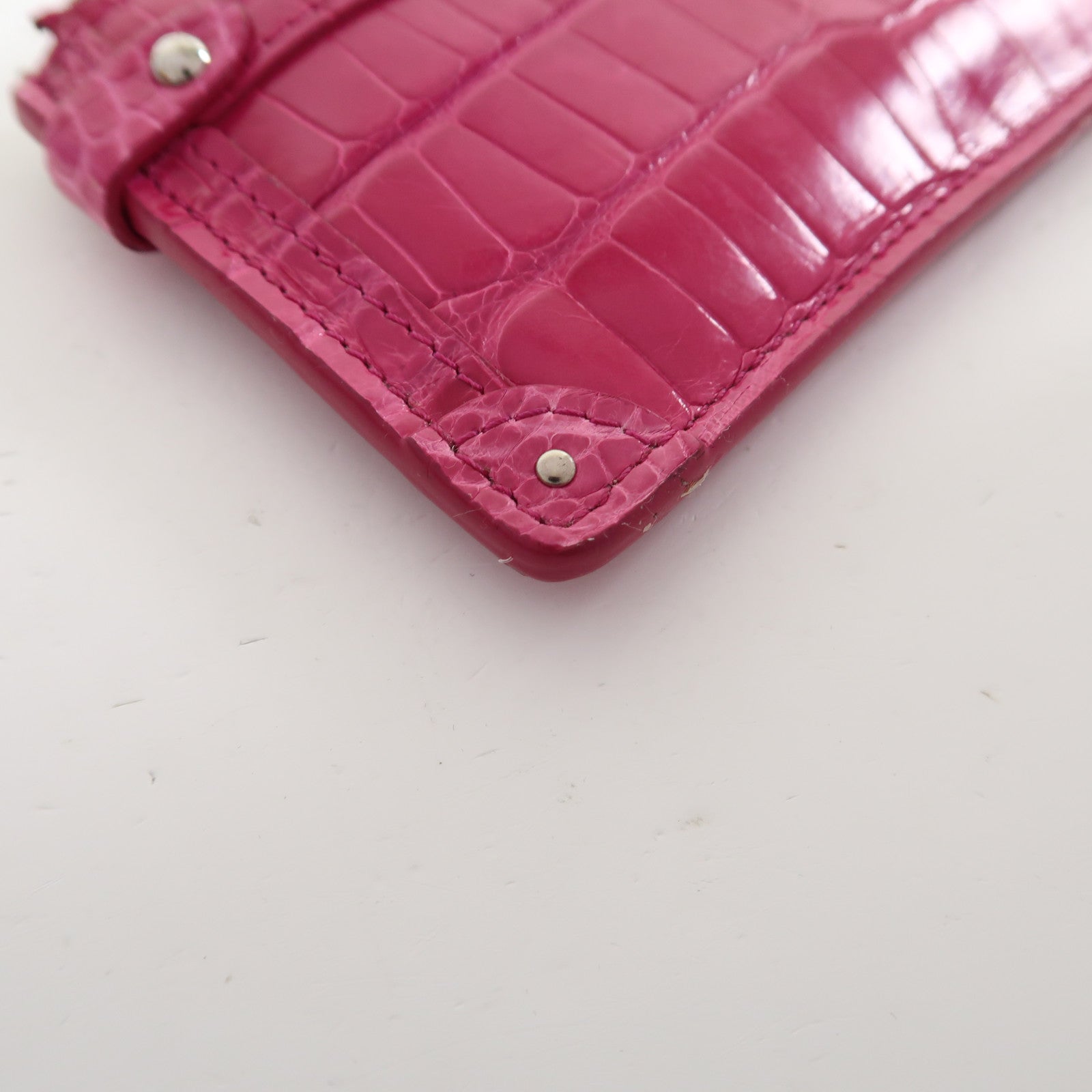 LOUIS VUITTON 鱷魚皮革Coin Case銀扣零錢包玫瑰色