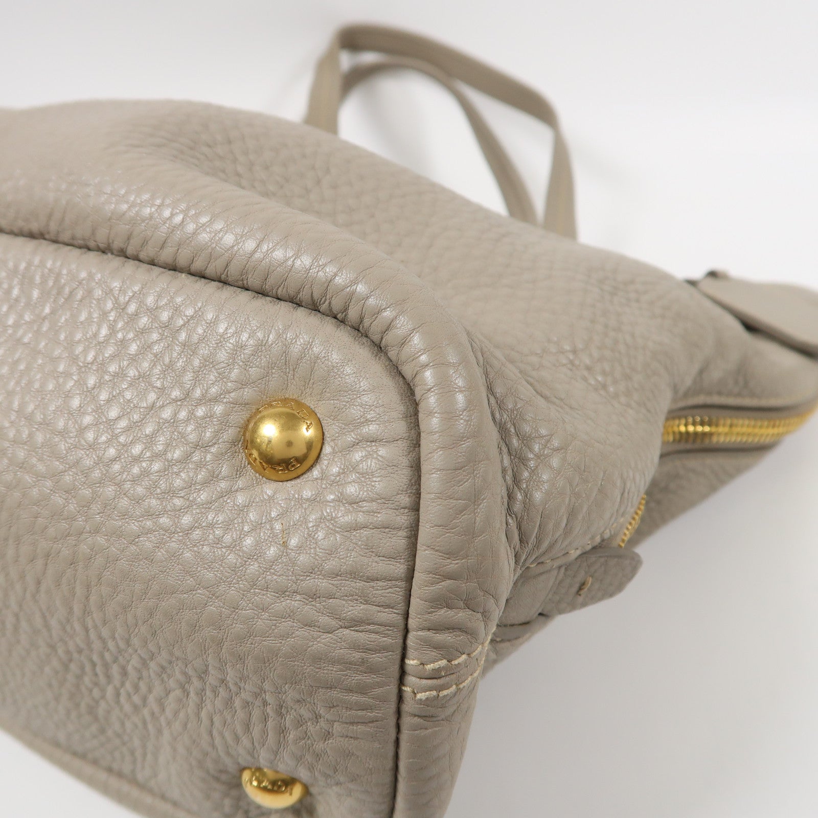 PRADA 牛皮皮革Shoulder Tote金扣肩背袋灰色