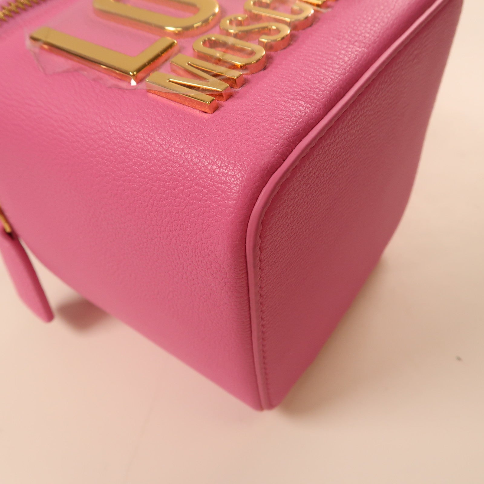 MOSCHINO 皮革Shoulder Bag金扣肩背袋粉紅色