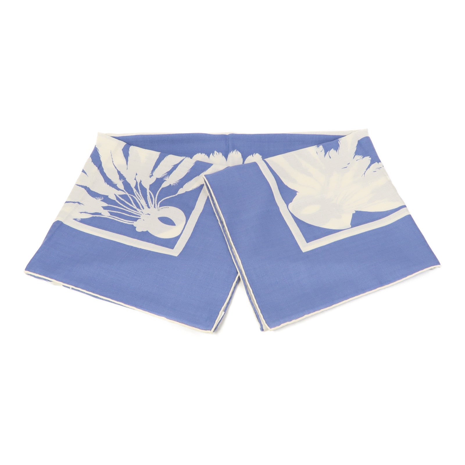 HERMES 【激減優惠】羊絨/絲質Scarf圍巾藍色/白色