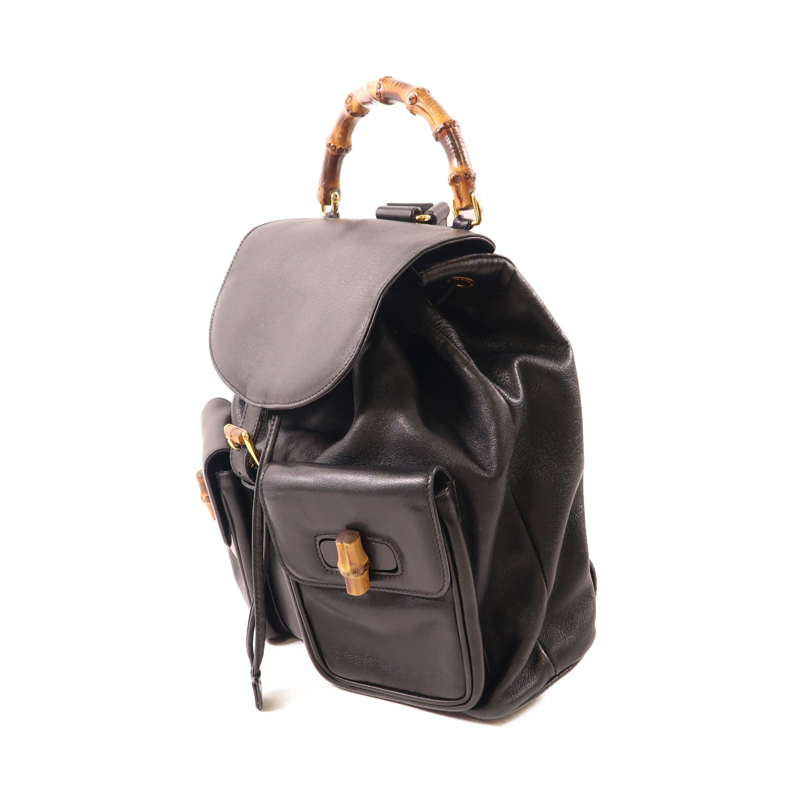 GUCCI 皮革Bamboo Backpack金扣背包