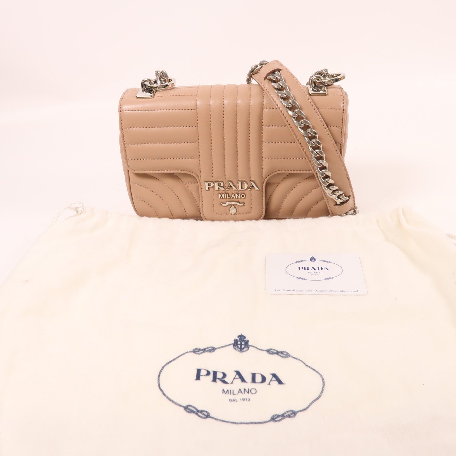 PRADA 羊皮皮革Chain Shoulder銀扣鏈帶肩背袋
