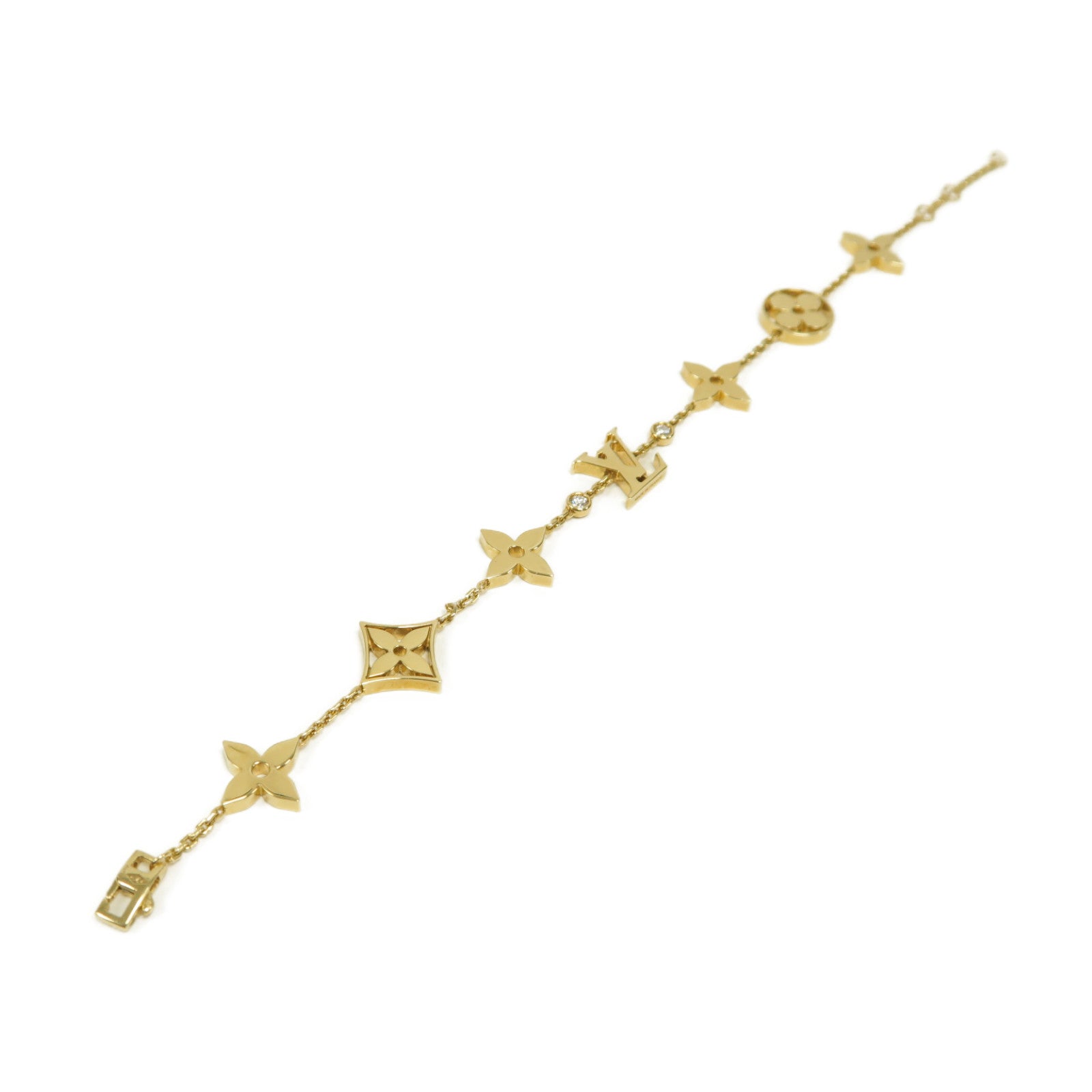 LOUIS VUITTON 18K黃金/0.08ct鑽石Idylle Blossom Monogram手鏈金色