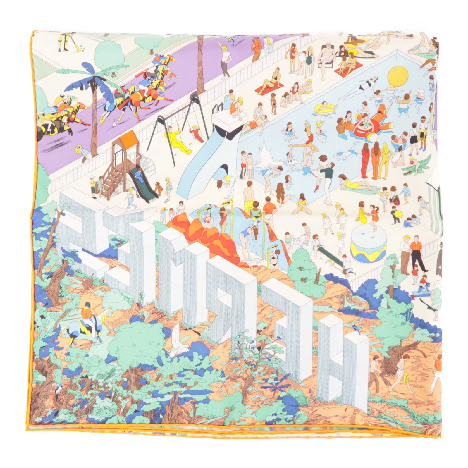 HERMES Scarf 90x90 Silk Orange/Multicolor