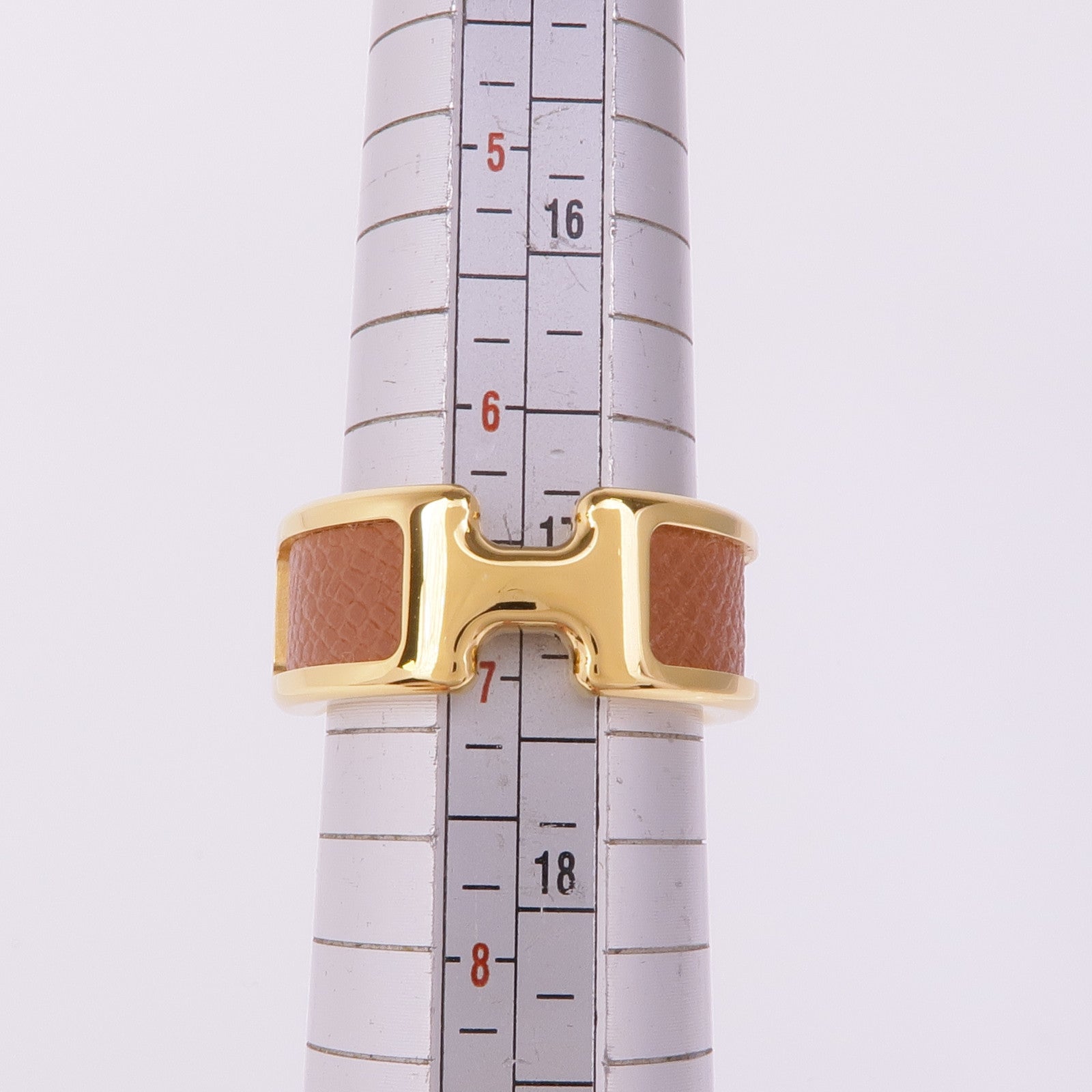 HERMES 金屬/Epsom皮革Olympe Ring戒指US#6.5 Etoupe