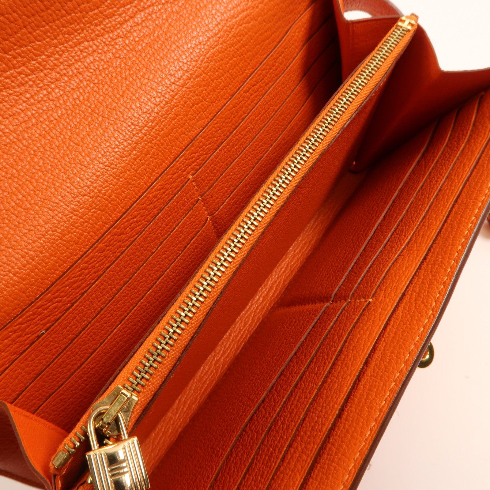 HERMES Chevre皮革Kelly Long Wallet金扣長錢包Feu