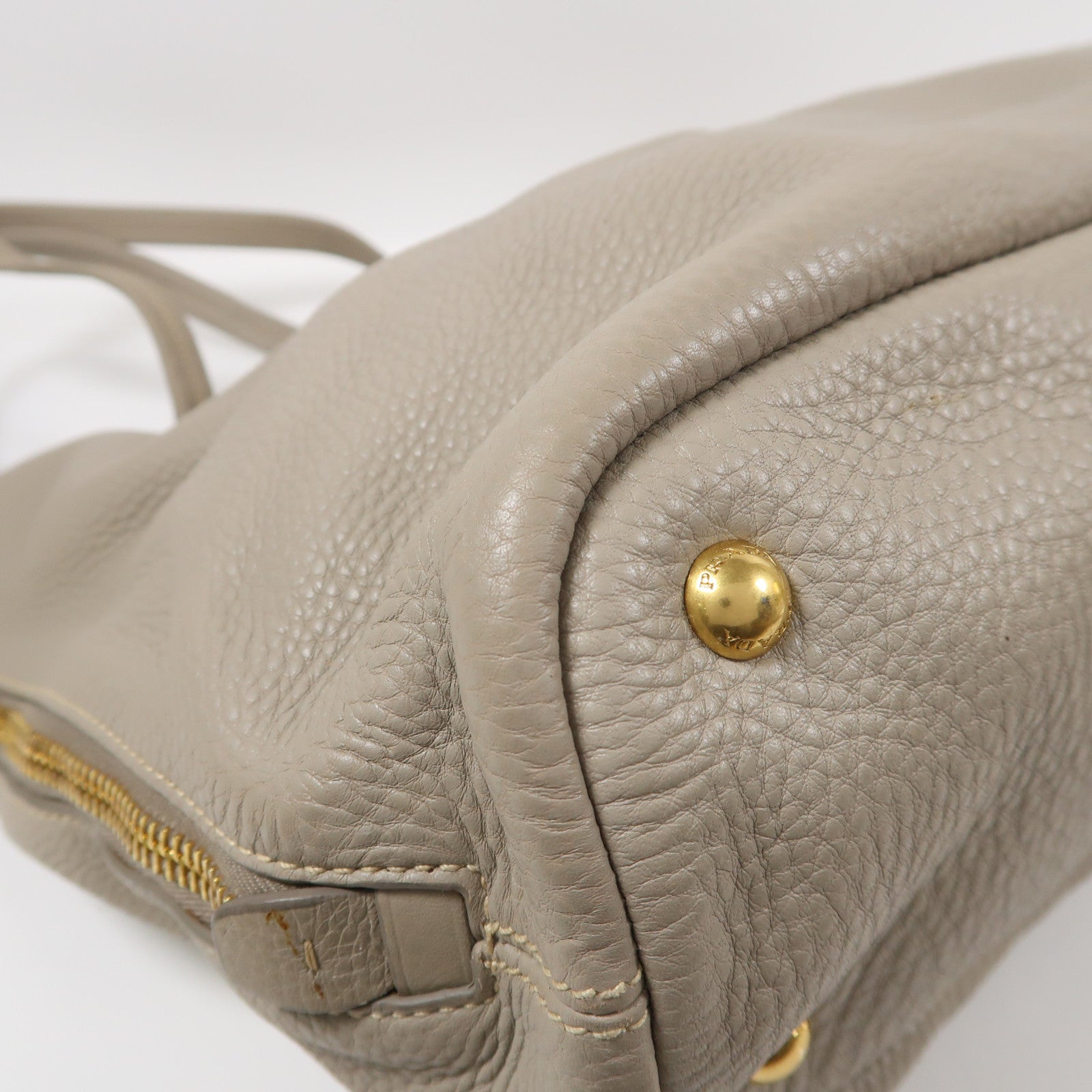 PRADA 牛皮皮革Shoulder Tote金扣肩背袋灰色